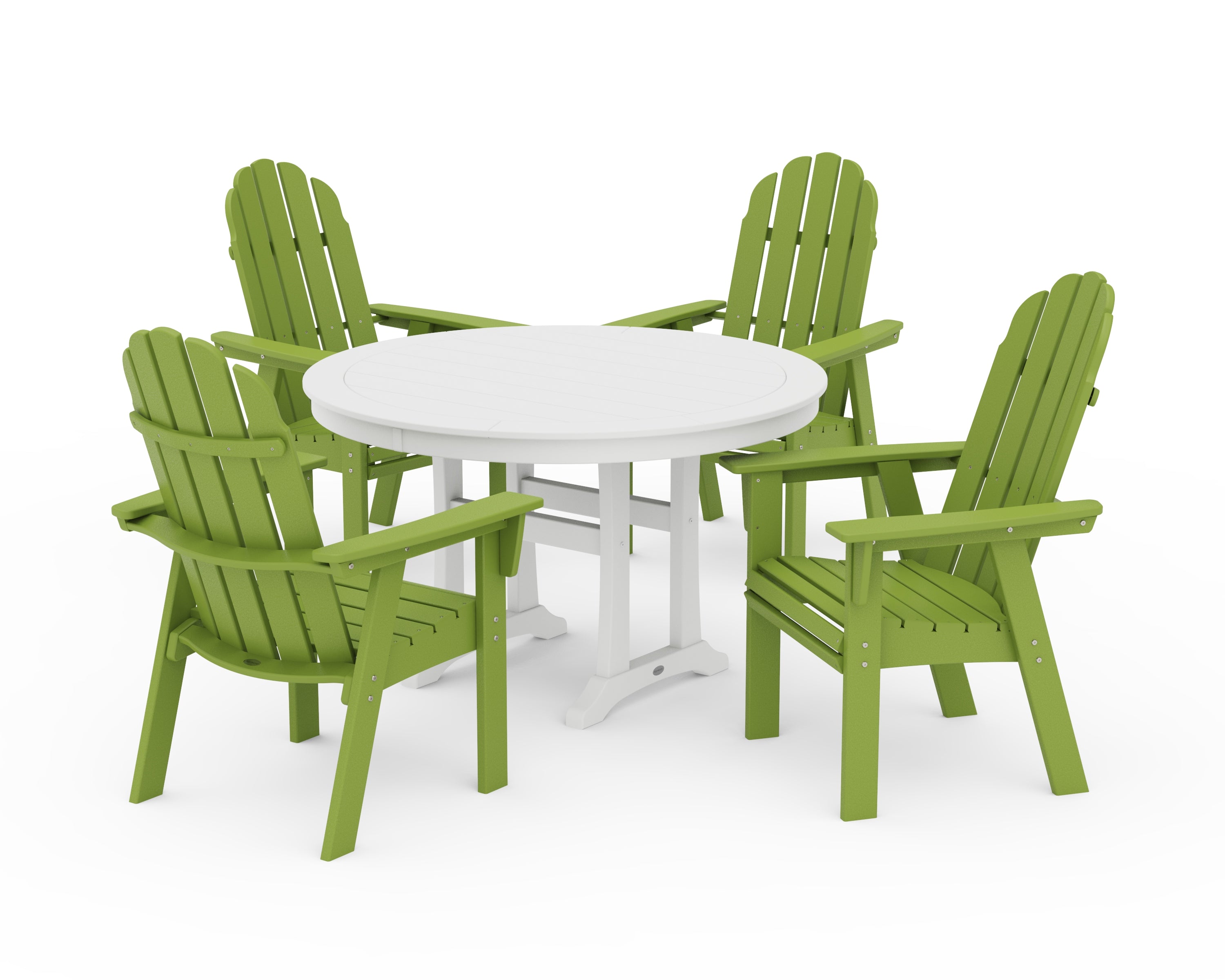 POLYWOOD Vineyard Curveback Adirondack 5-Piece Nautical Trestle Dining Set in Lime / White