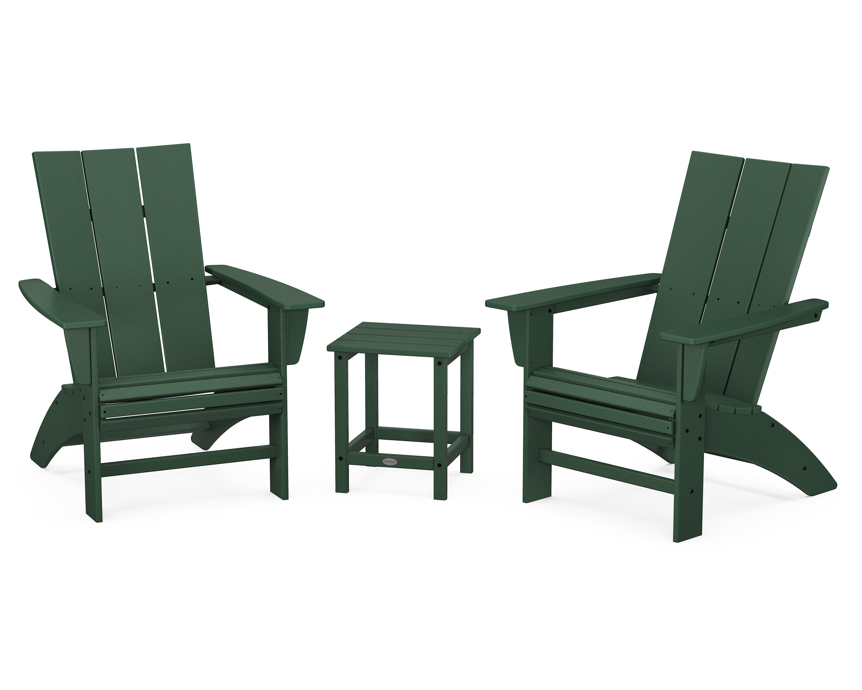 POLYWOOD® Modern 3-Piece Curveback Adirondack Set with Long Island 18" Side Table in Green