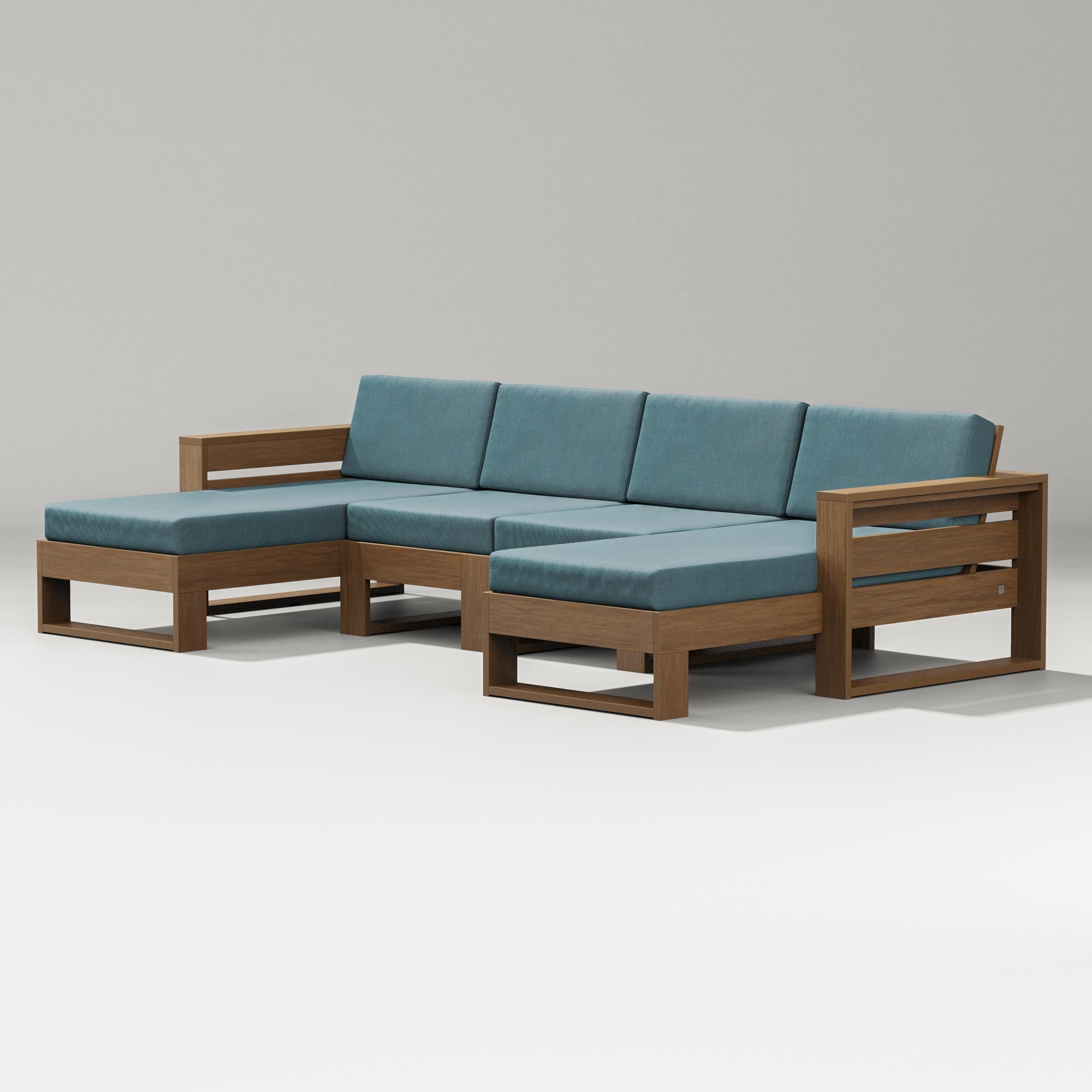 PW Designer Series Latitude Double Chaise Sectional in Natural / Ocean Teal