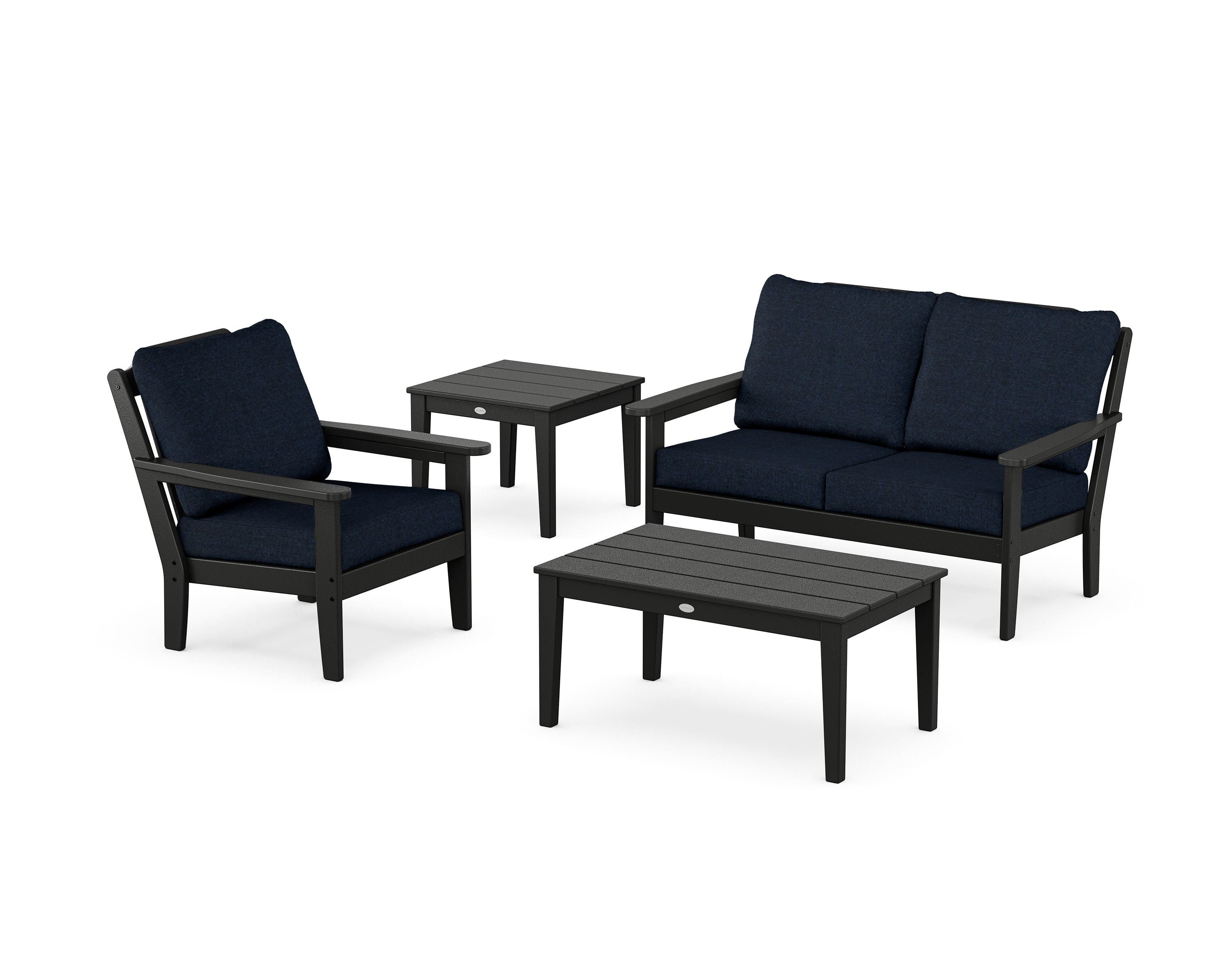 Country Living Wovendale 4-Piece Deep Seating Set in Black / Marine Indigo