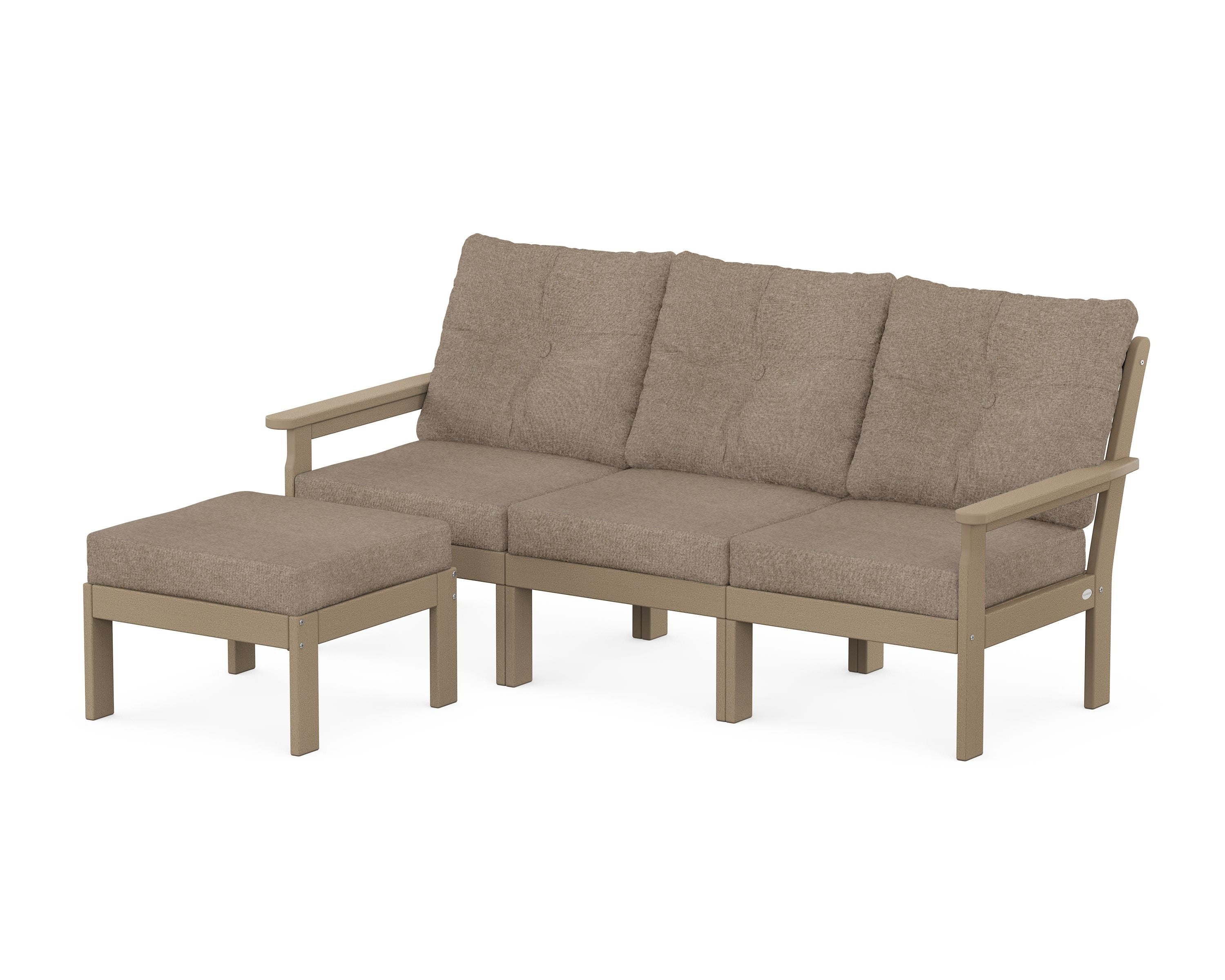 POLYWOOD Vineyard 4-Piece Sectional with Ottoman in Vintage Sahara / Spiced Burlap