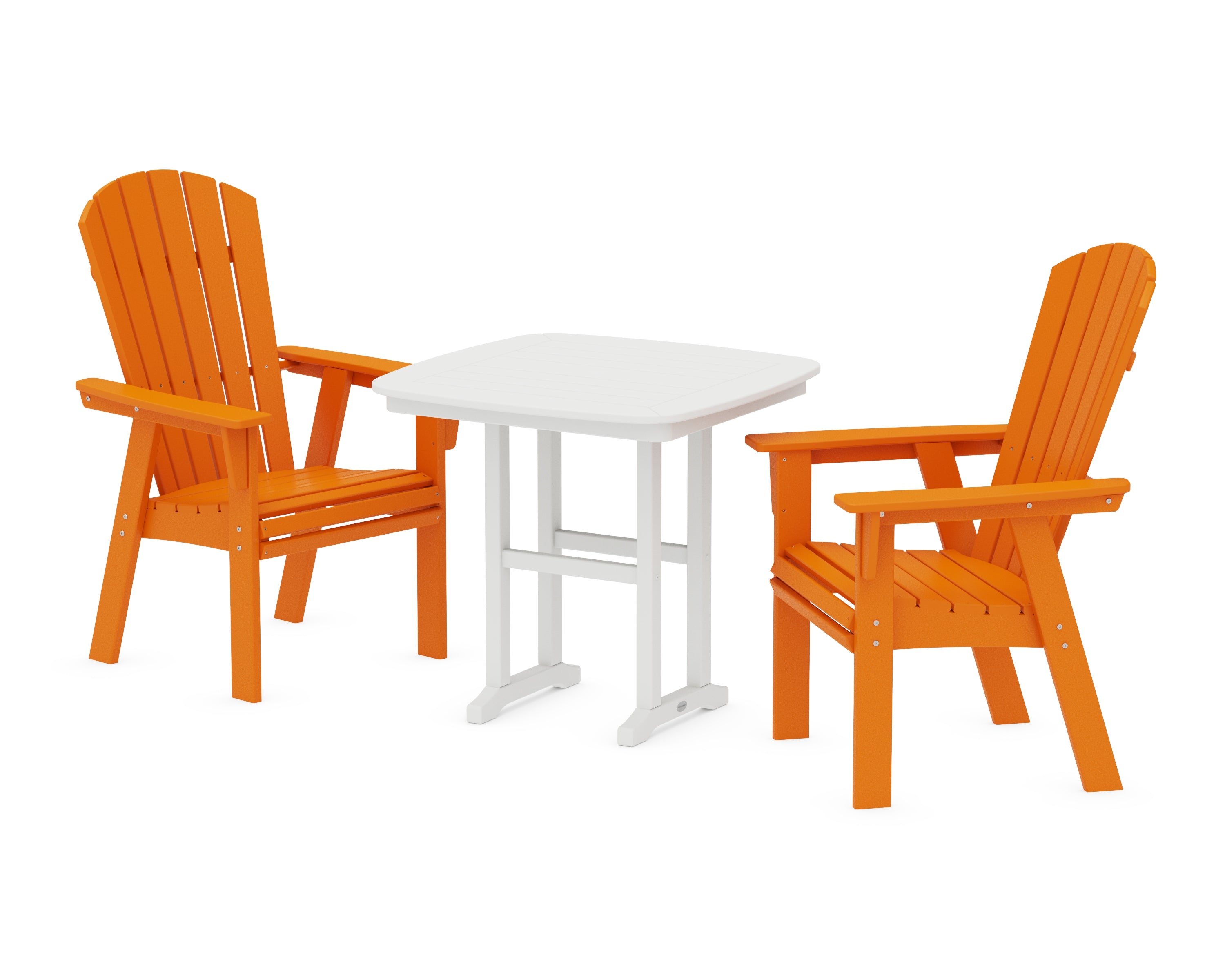 POLYWOOD Nautical Adirondack 3-Piece Dining Set in Tangerine / White