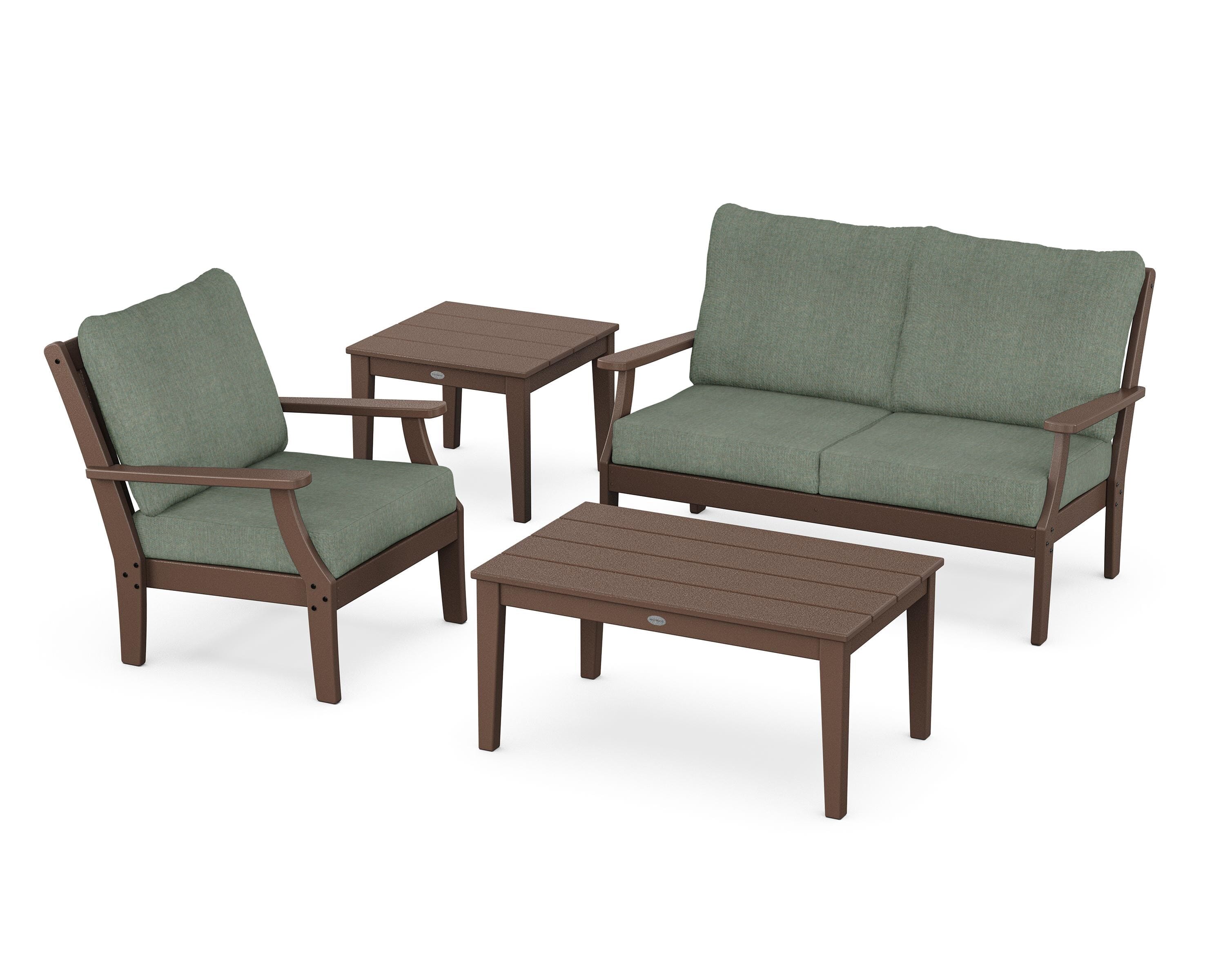 POLYWOOD Braxton 4-Piece Deep Seating Set in Mahogany / Cast Sage