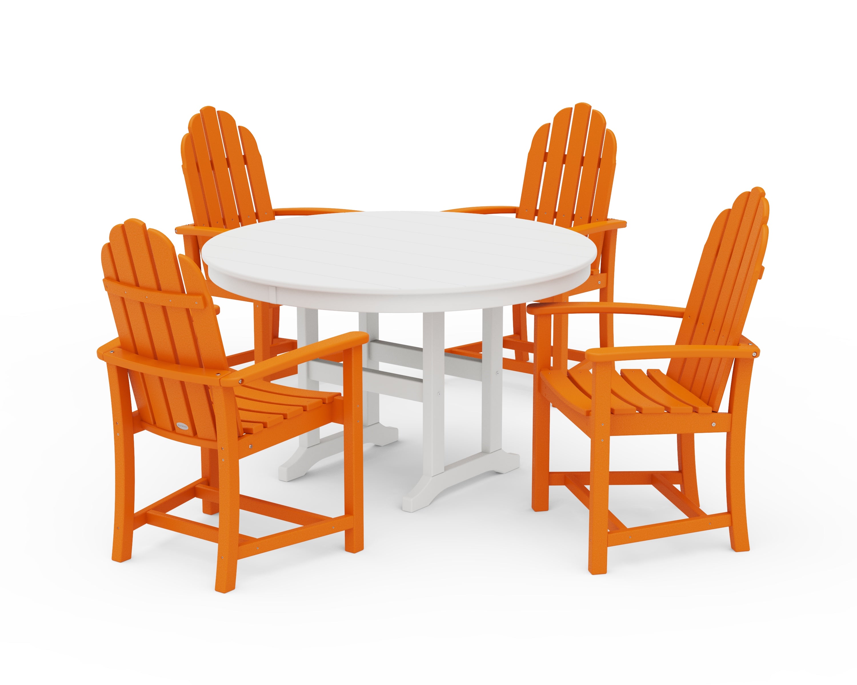 POLYWOOD Classic Adirondack 5-Piece Round Farmhouse Dining Set in Tangerine / White