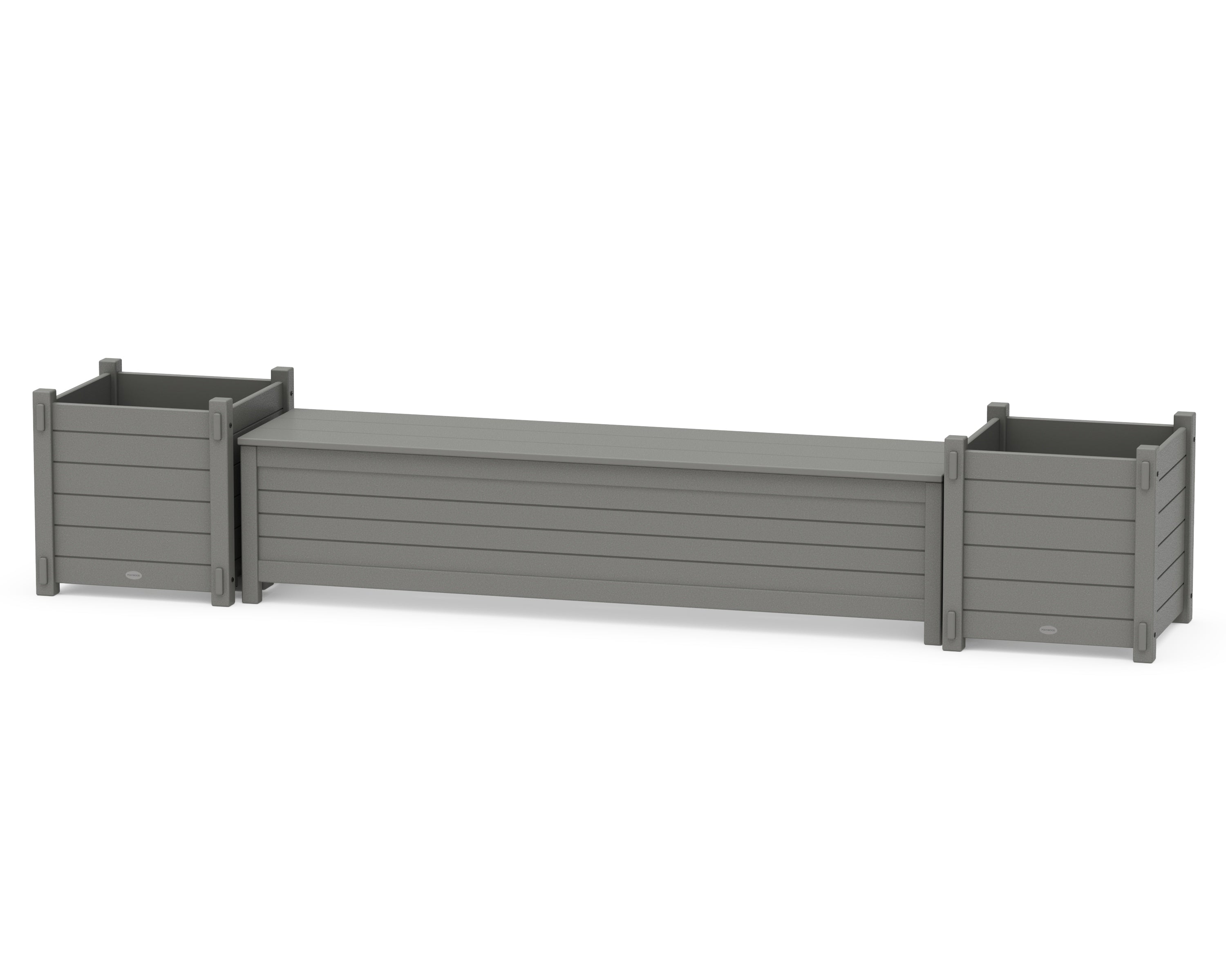 POLYWOOD 72" Nautical Straight Planter Storage Bench Set- Large in Slate Grey