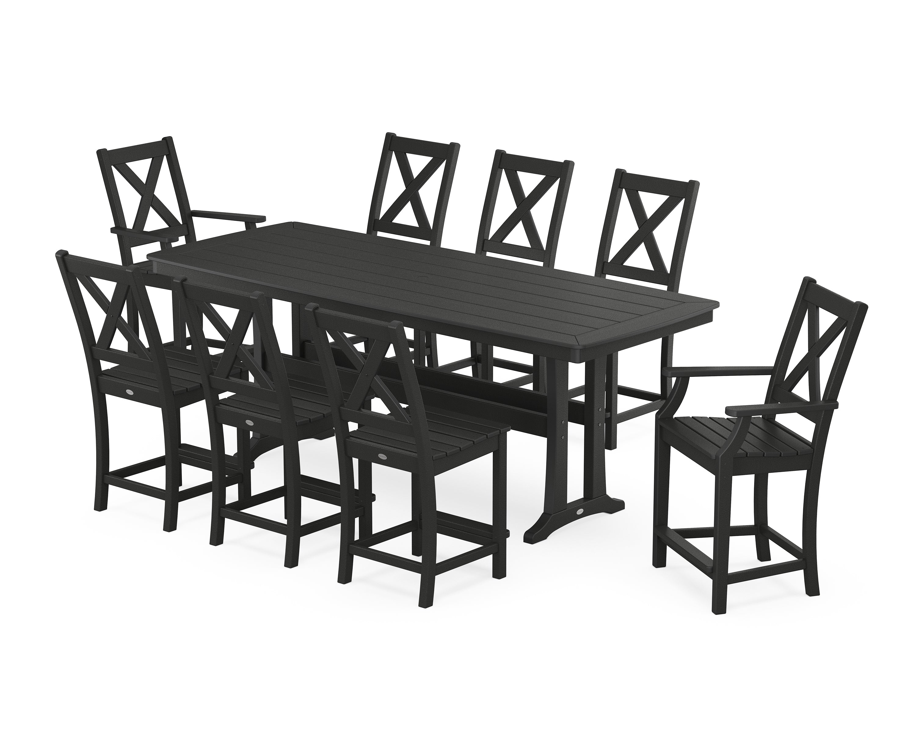 POLYWOOD Braxton 9-Piece Counter Set with Trestle Legs in Black