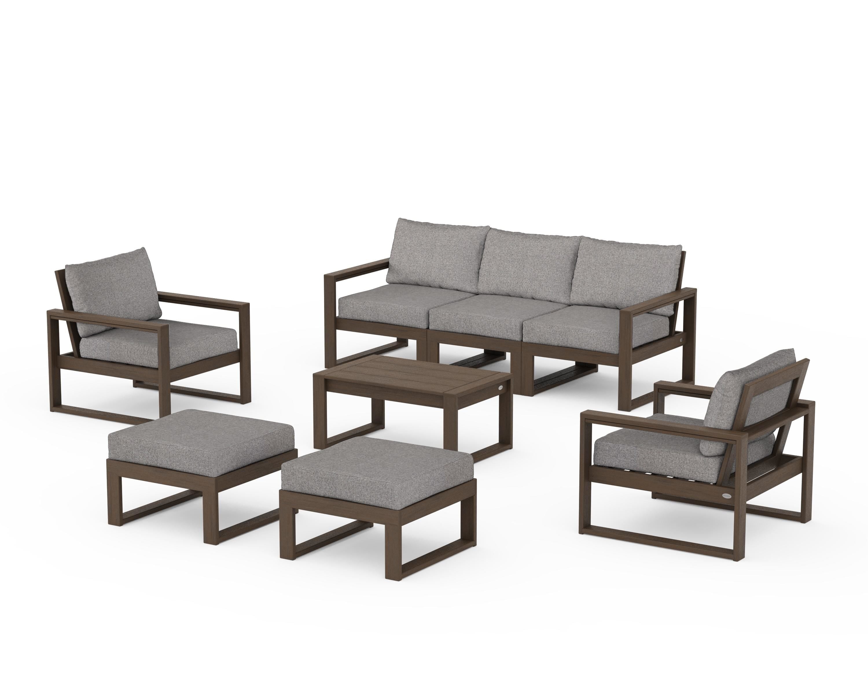 POLYWOOD EDGE Sectional 8-Piece Lounge Sofa Set in Kona / Grey Mist