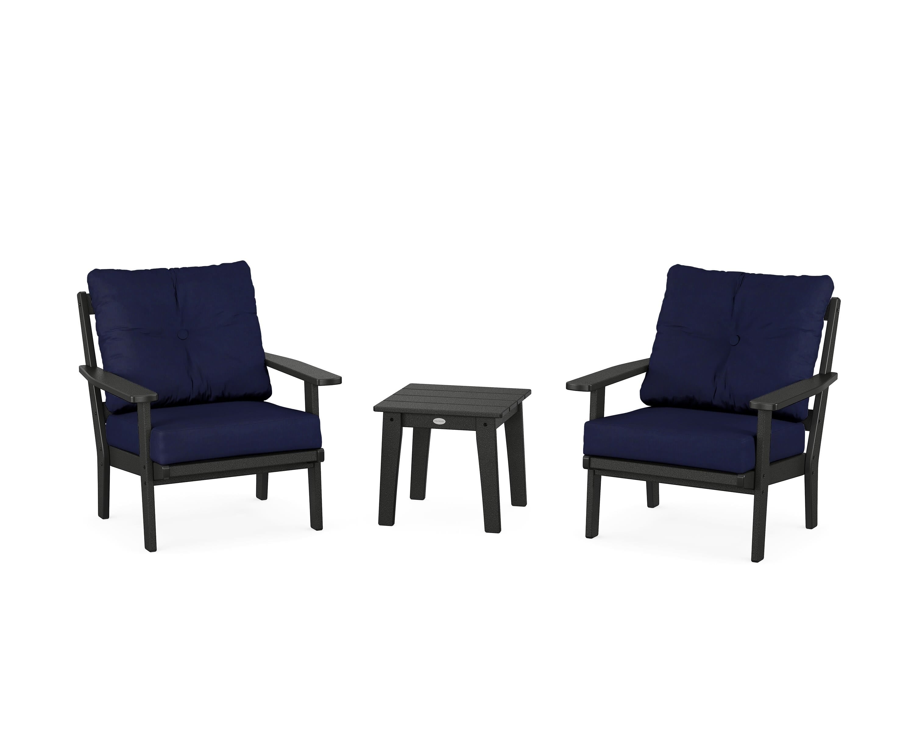 POLYWOOD Oxford 3-Piece Deep Seating Set in Black / Navy