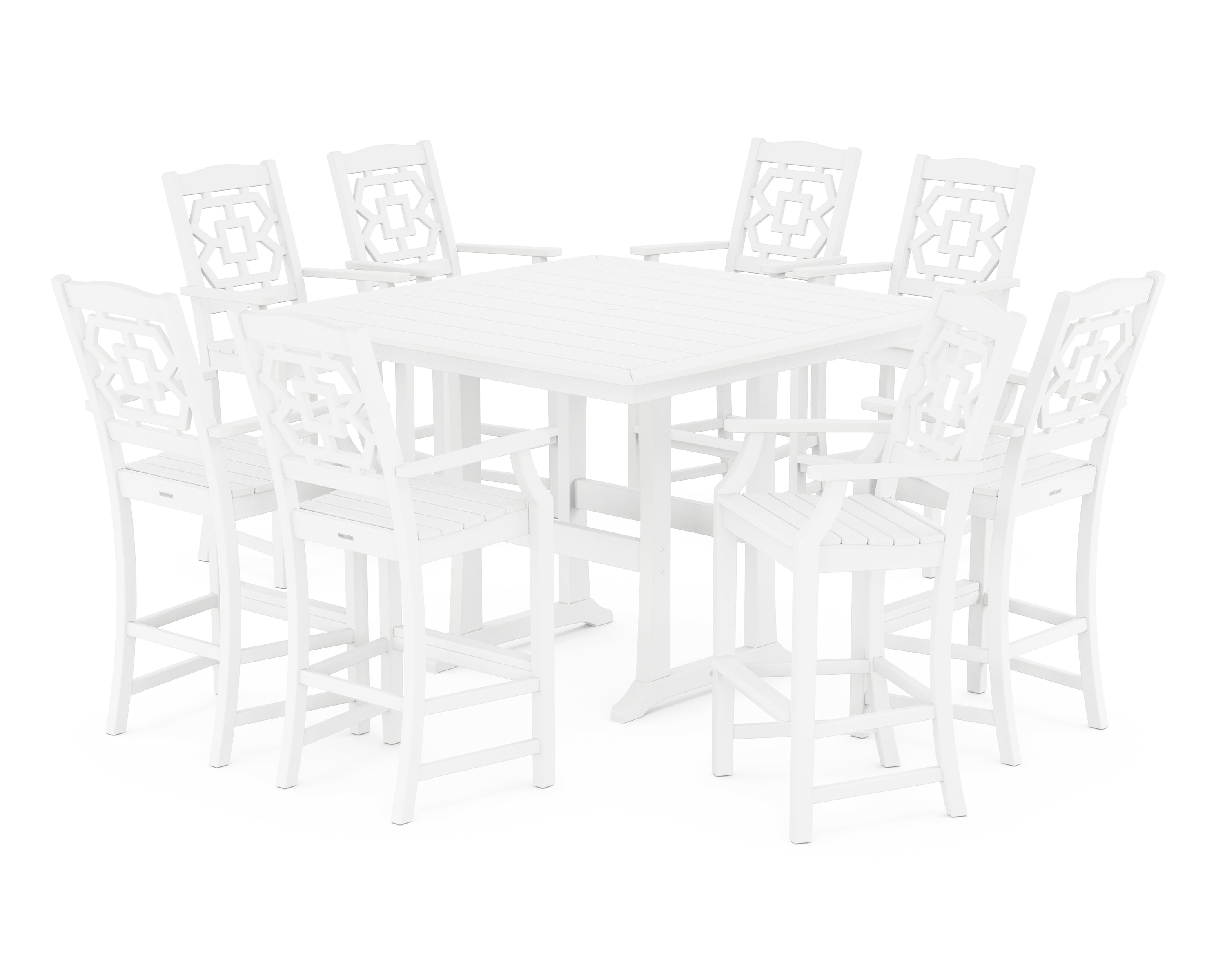 Martha Stewart by POLYWOOD® Chinoiserie 9-Piece Square Bar Set with Trestle Legs in White