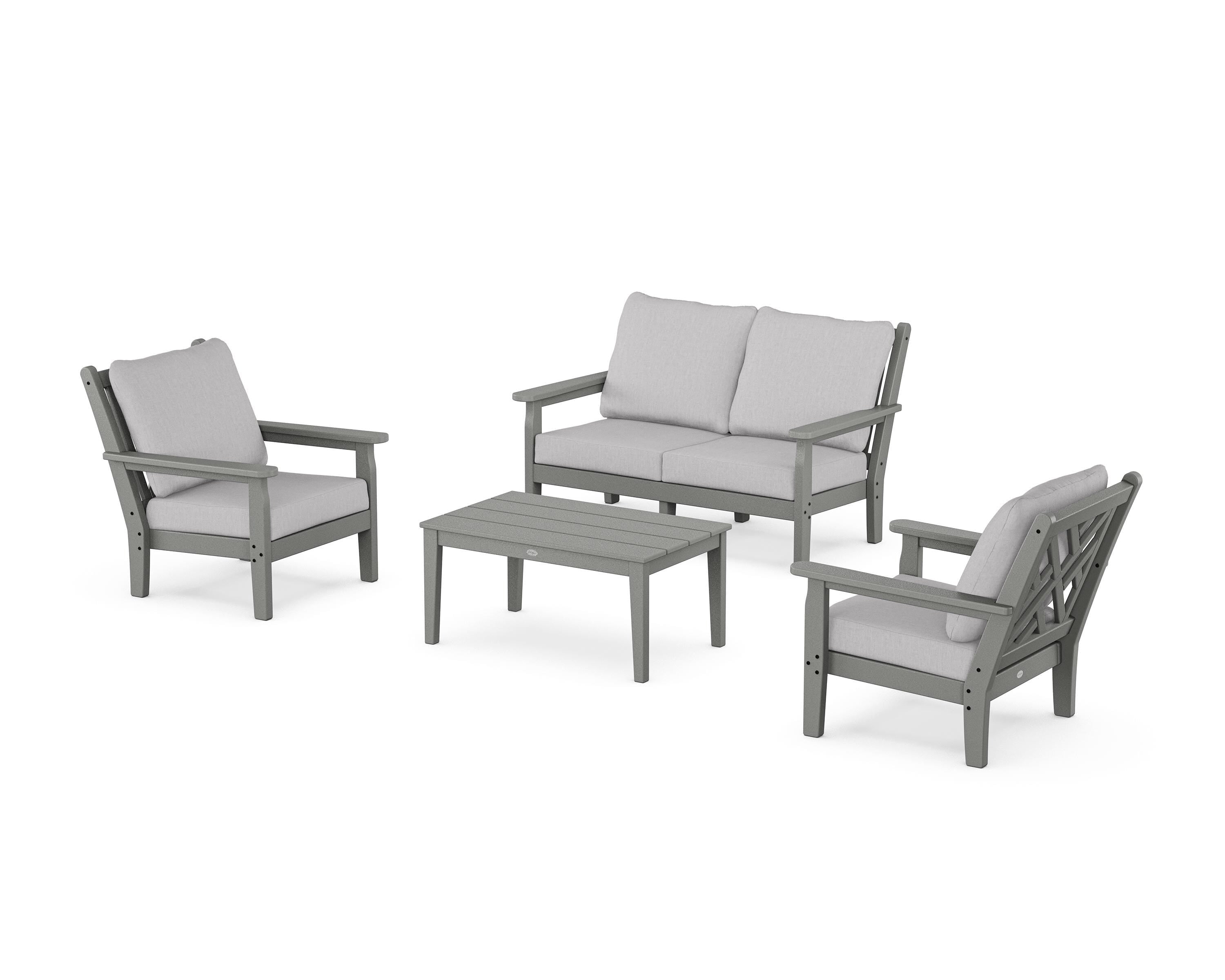 POLYWOOD Chippendale 4-Piece Deep Seating Set with Loveseat in Slate Grey / Granite