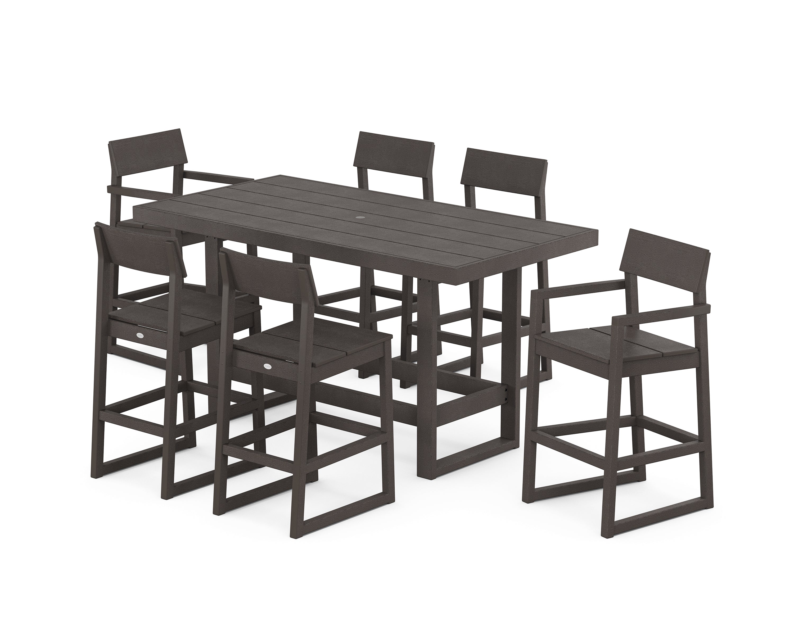 POLYWOOD EDGE 7-Piece Bar Table Set in Vintage Coffee