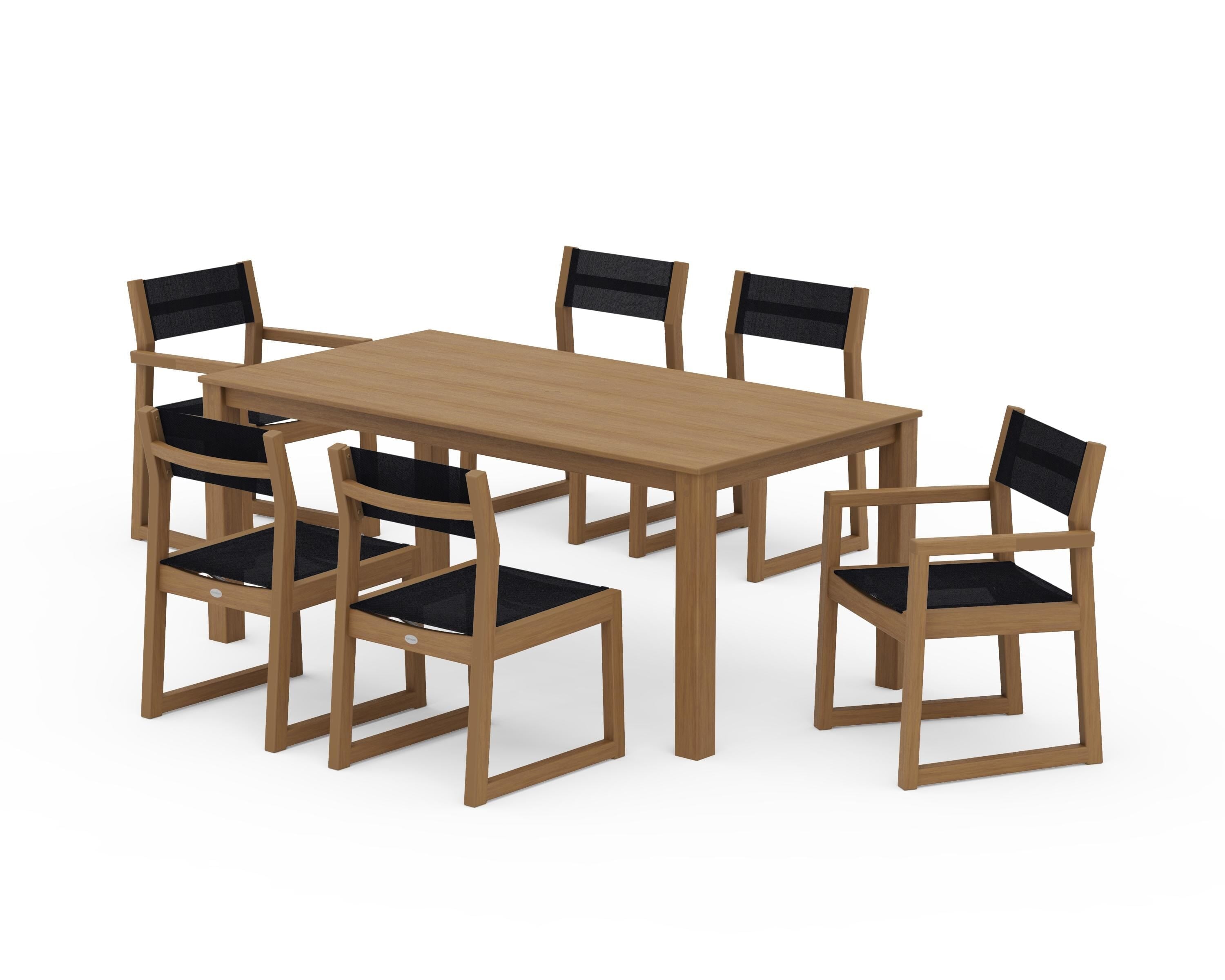 POLYWOOD EDGE Sling 7-Piece Parsons Dining Set in Natural / Black Sling
