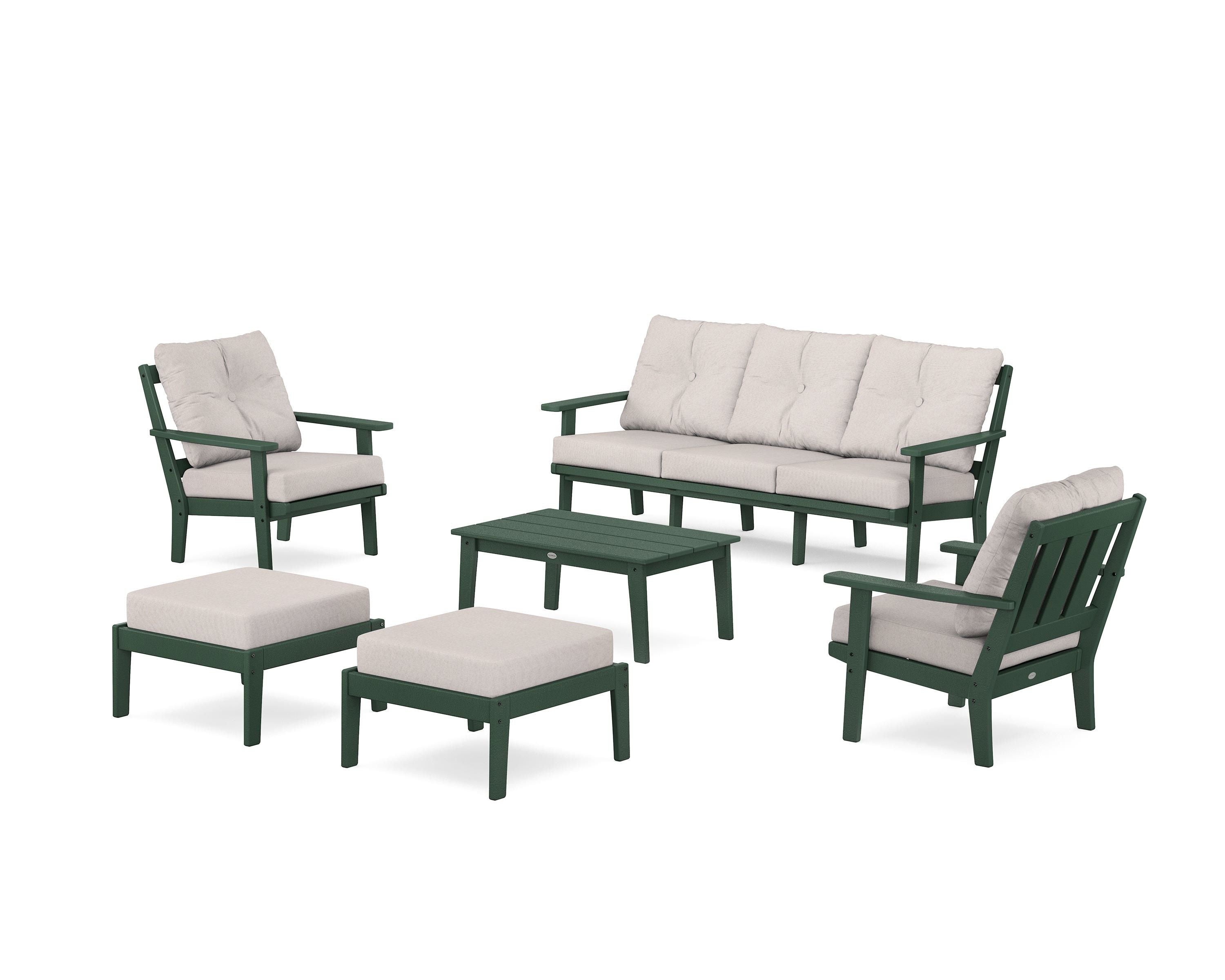 POLYWOOD Oxford 6-Piece Lounge Sofa Set in Green / Dune Burlap