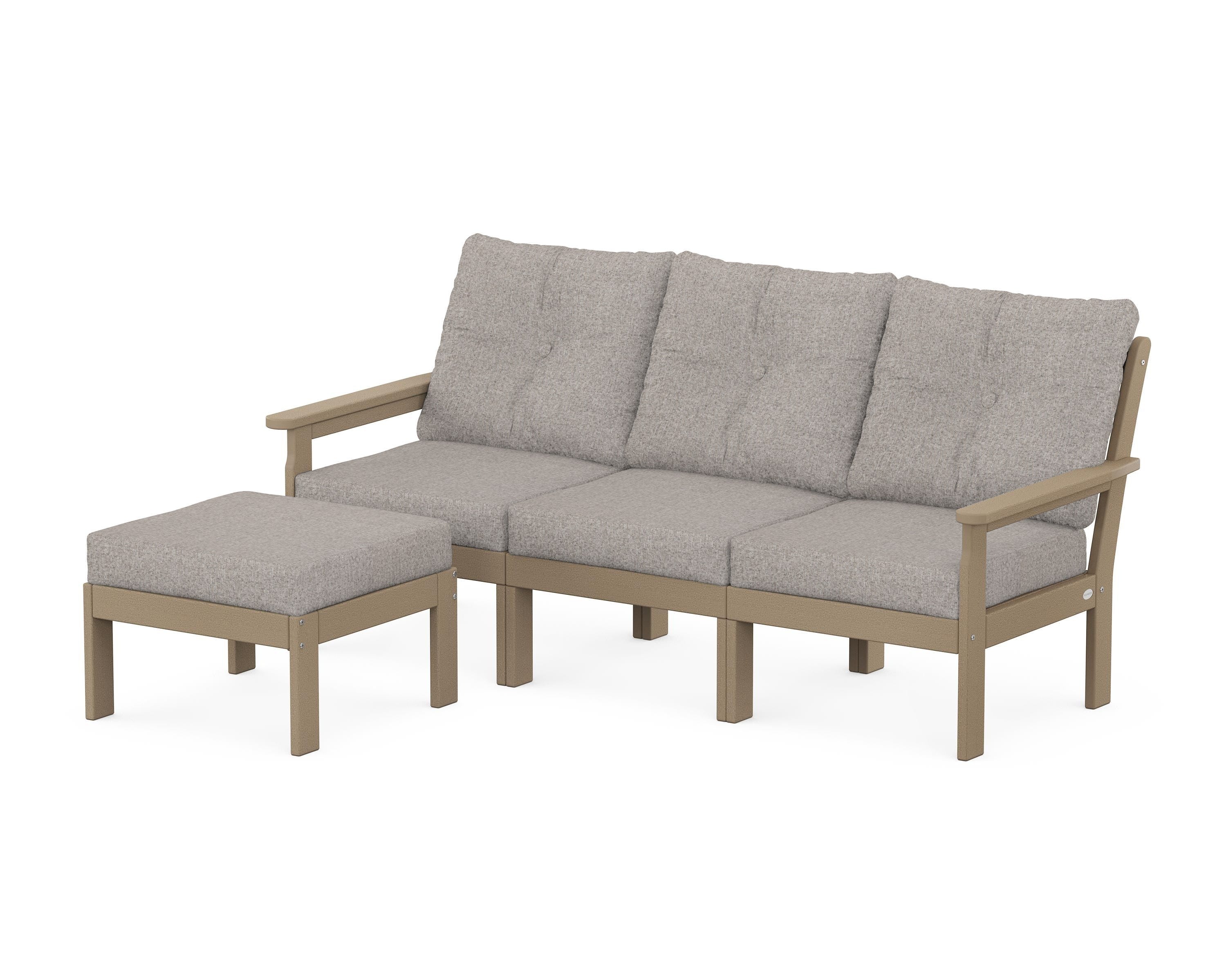 POLYWOOD Vineyard 4-Piece Sectional with Ottoman in Vintage Sahara / Weathered Tweed