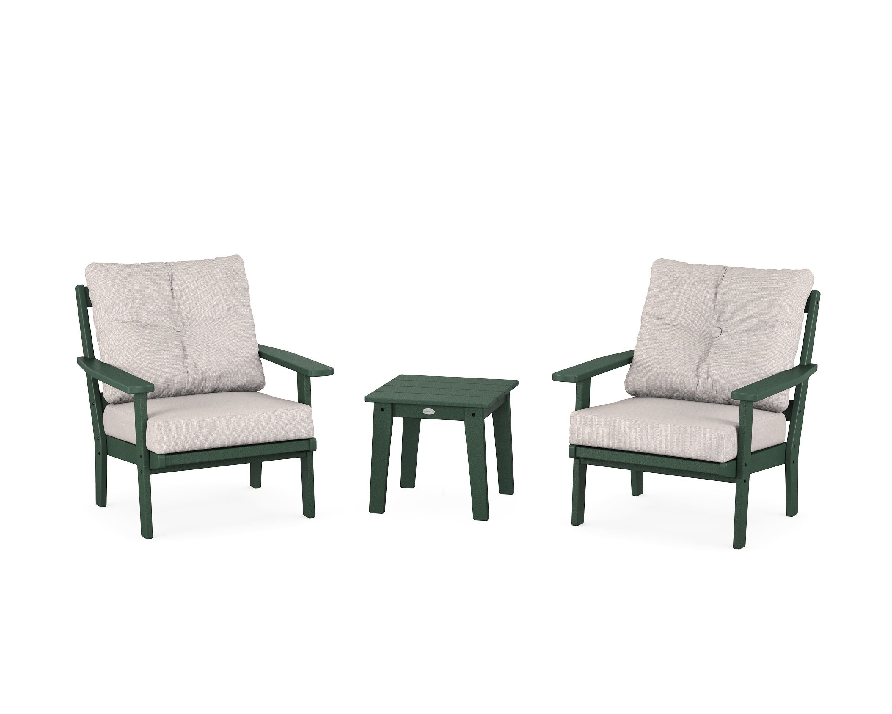 POLYWOOD Oxford 3-Piece Deep Seating Set in Green / Dune Burlap