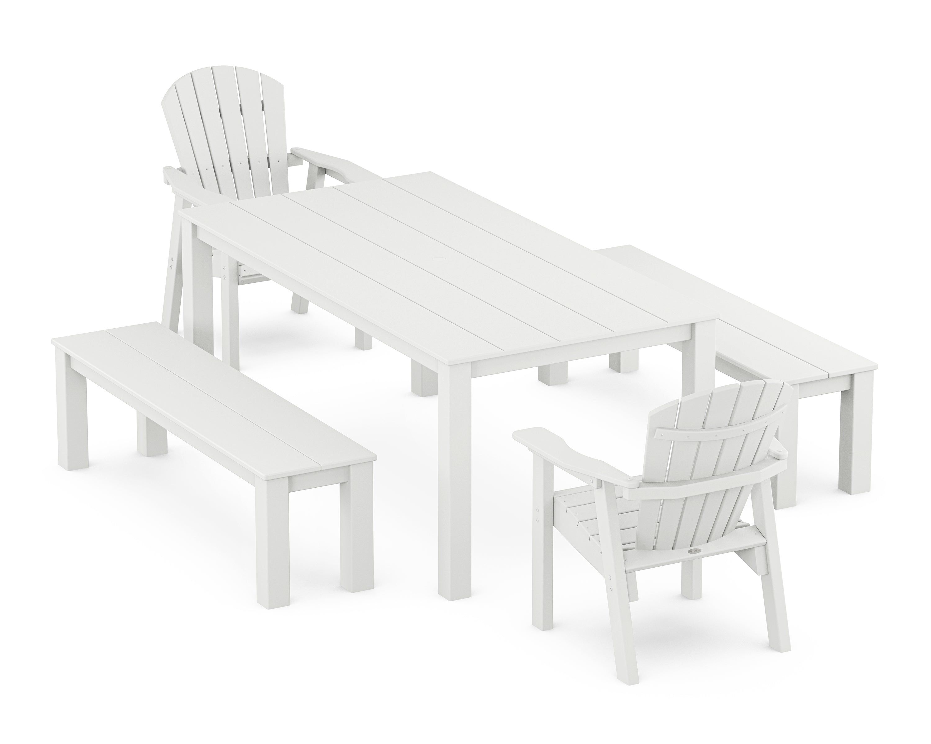 POLYWOOD Seashell 5-Piece Parsons Dining Set with Benches in White