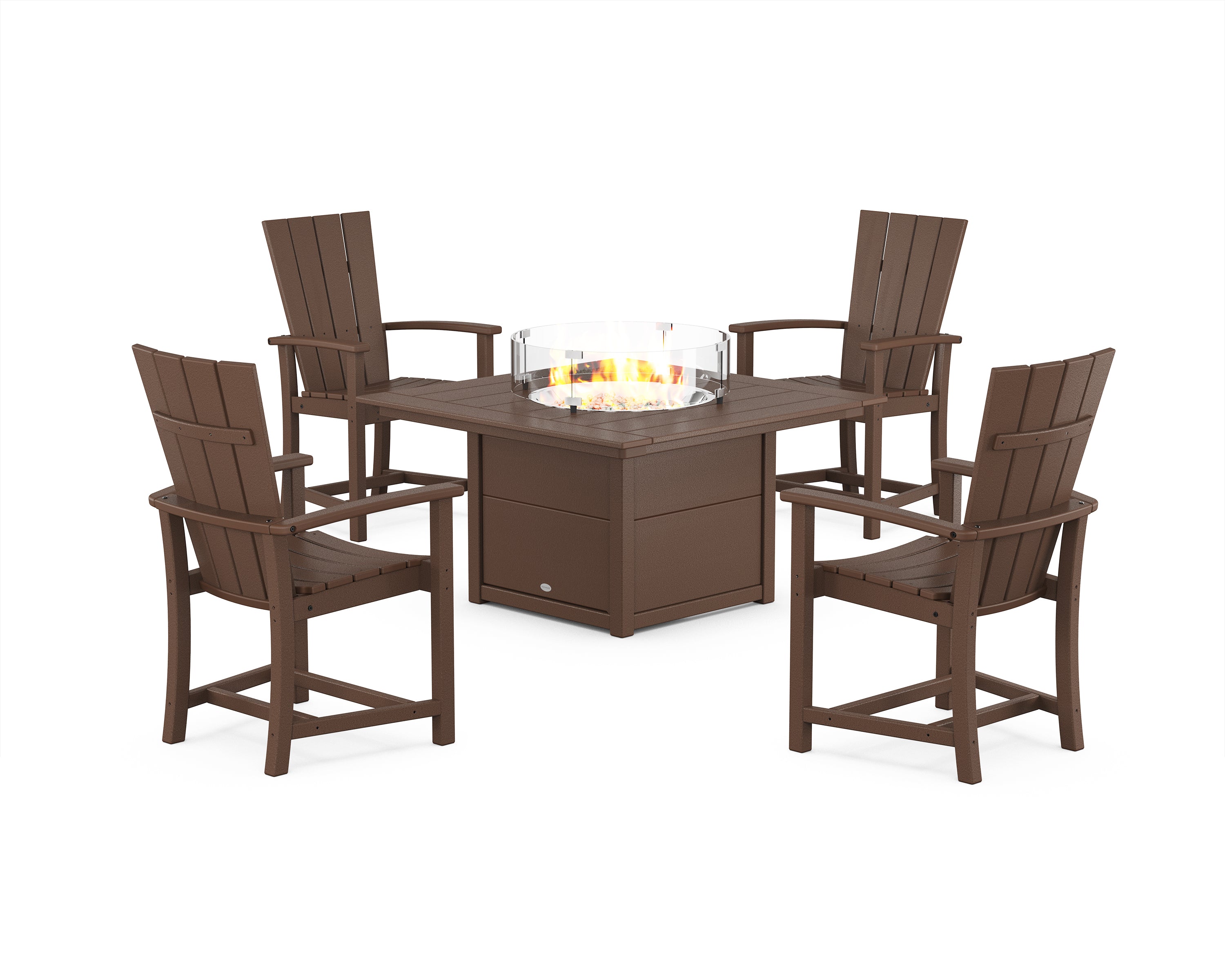 POLYWOOD Quattro 4-Piece Upright Adirondack Conversation Set with Fire Pit Table in Mahogany