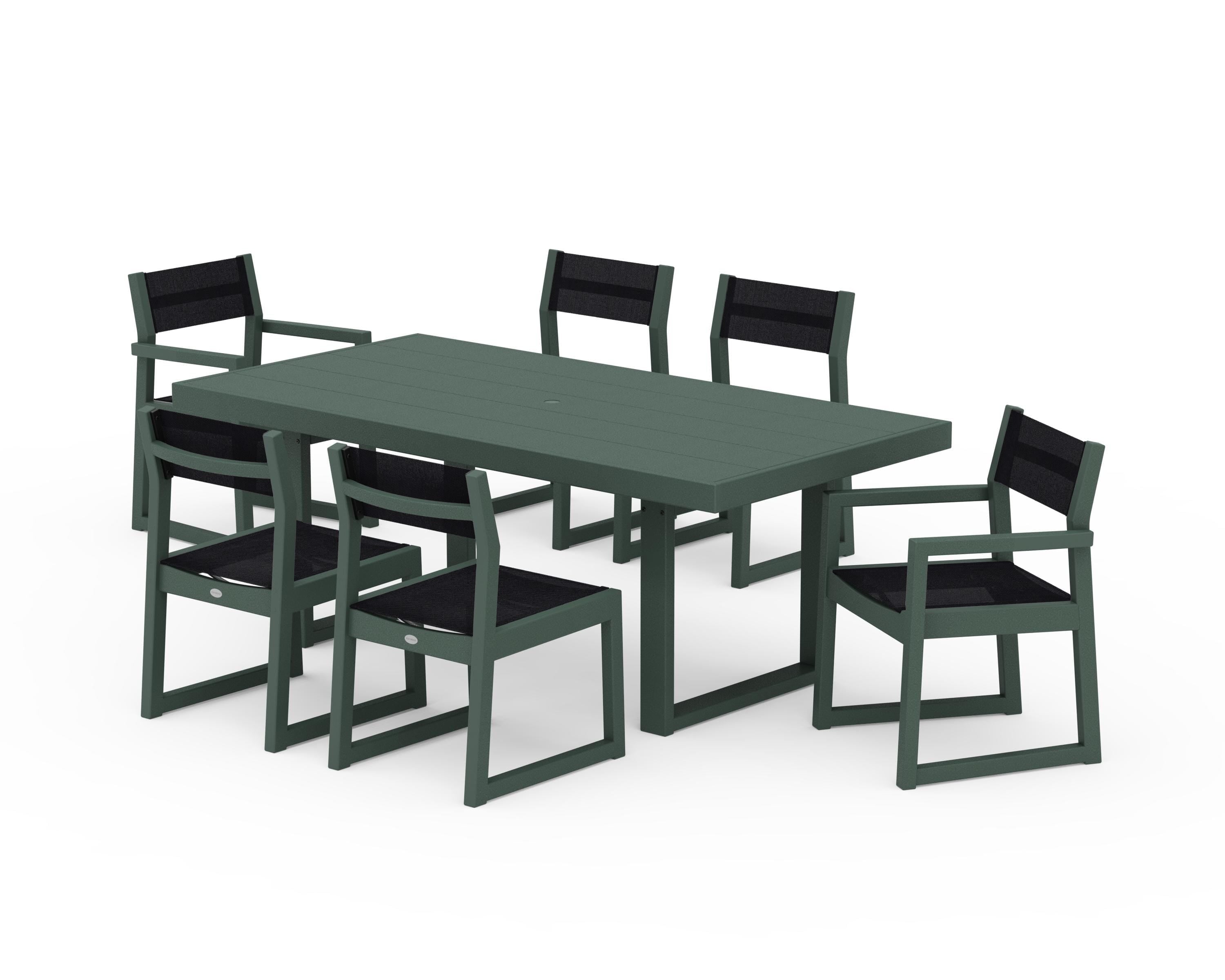 POLYWOOD EDGE Sling 7-Piece Dining Set in Green / Black Sling