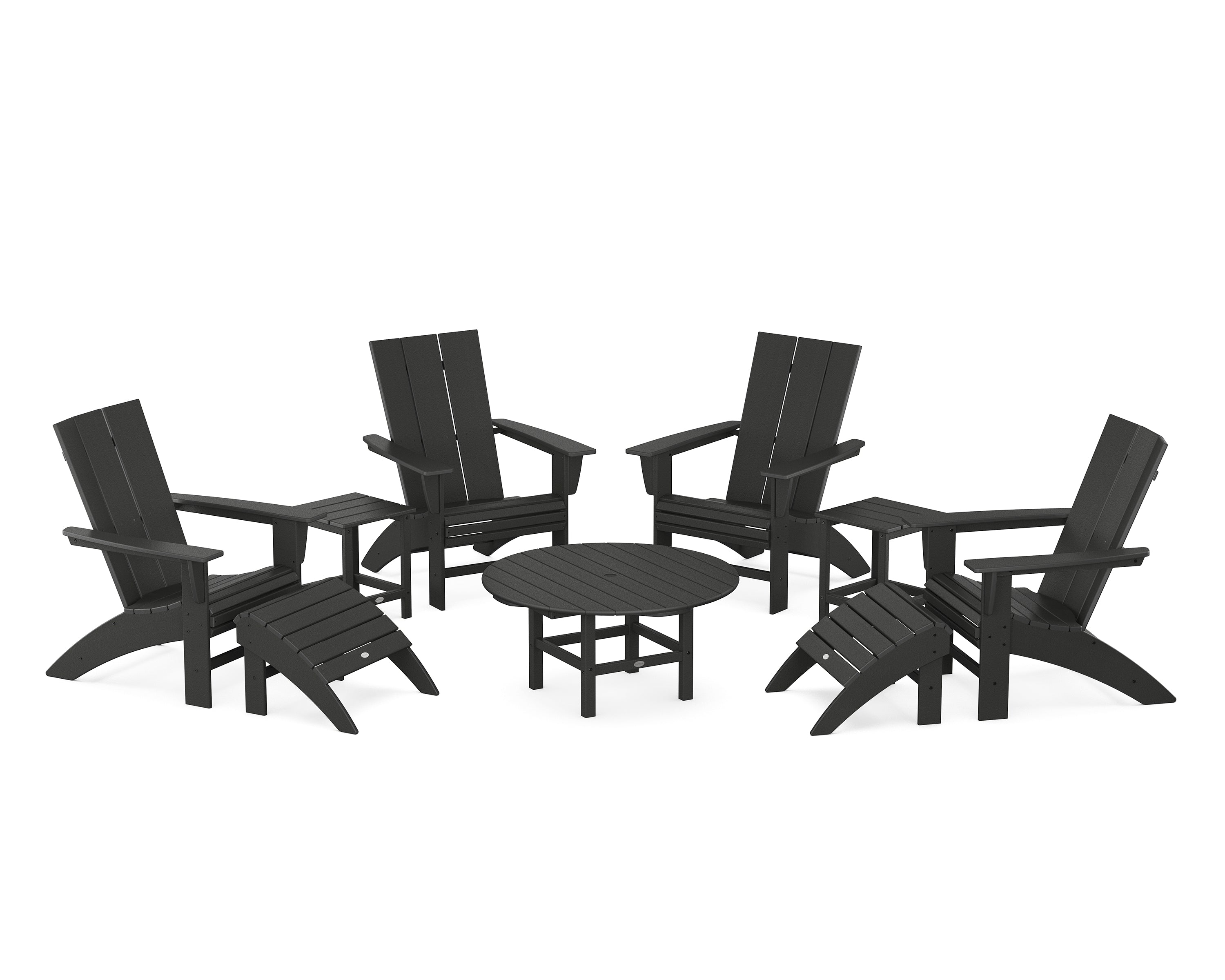 POLYWOOD® Modern Curveback Adirondack Chair 9-Piece Conversation Set in Black