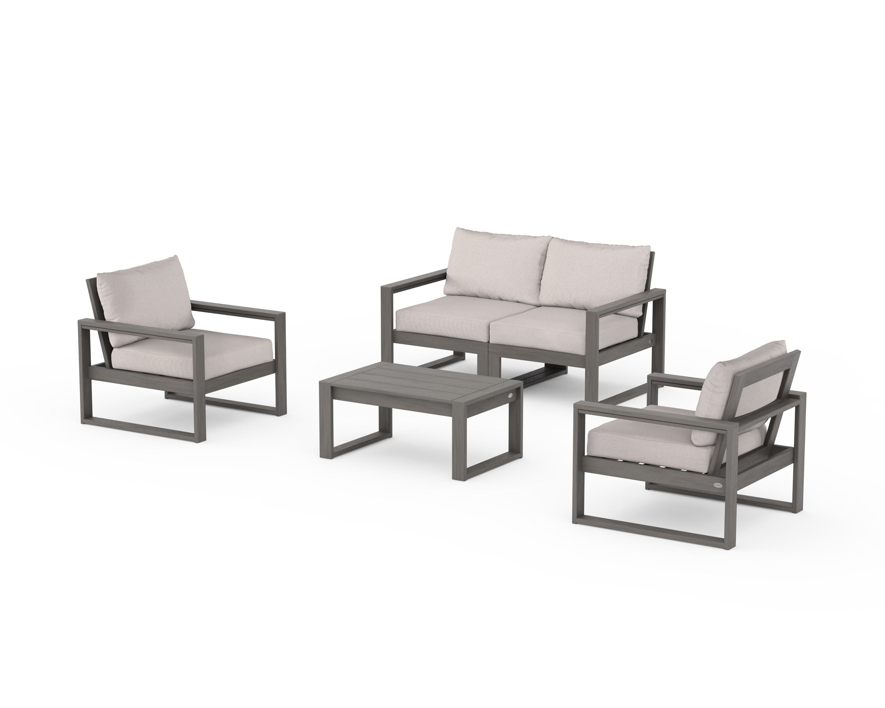 POLYWOOD EDGE Sectional 4-Piece Deep Seating Set with Loveseat in Driftwood / Dune Burlap