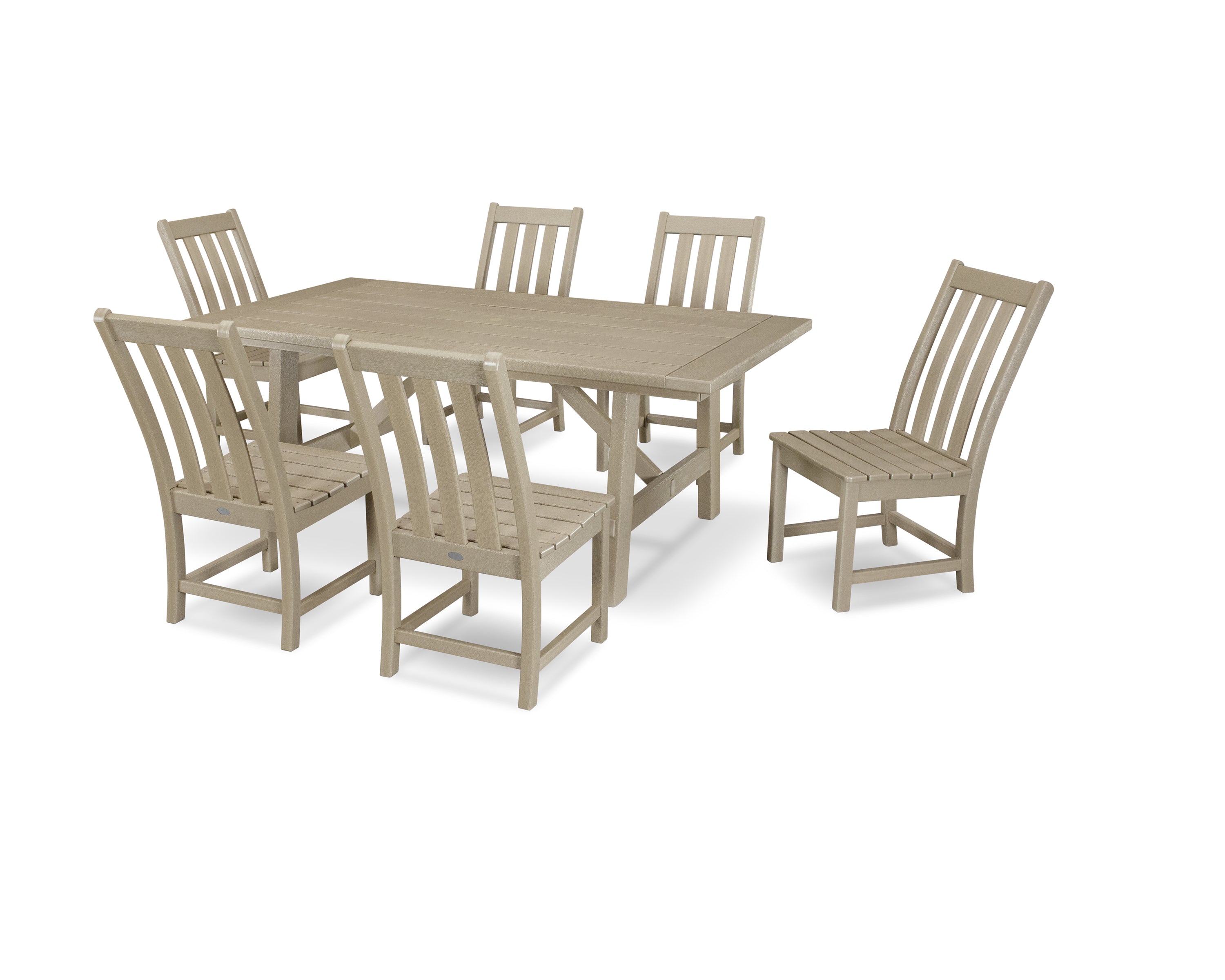 POLYWOOD Vineyard 7-Piece Rustic Farmhouse Side Chair Dining Set in Vintage Sahara