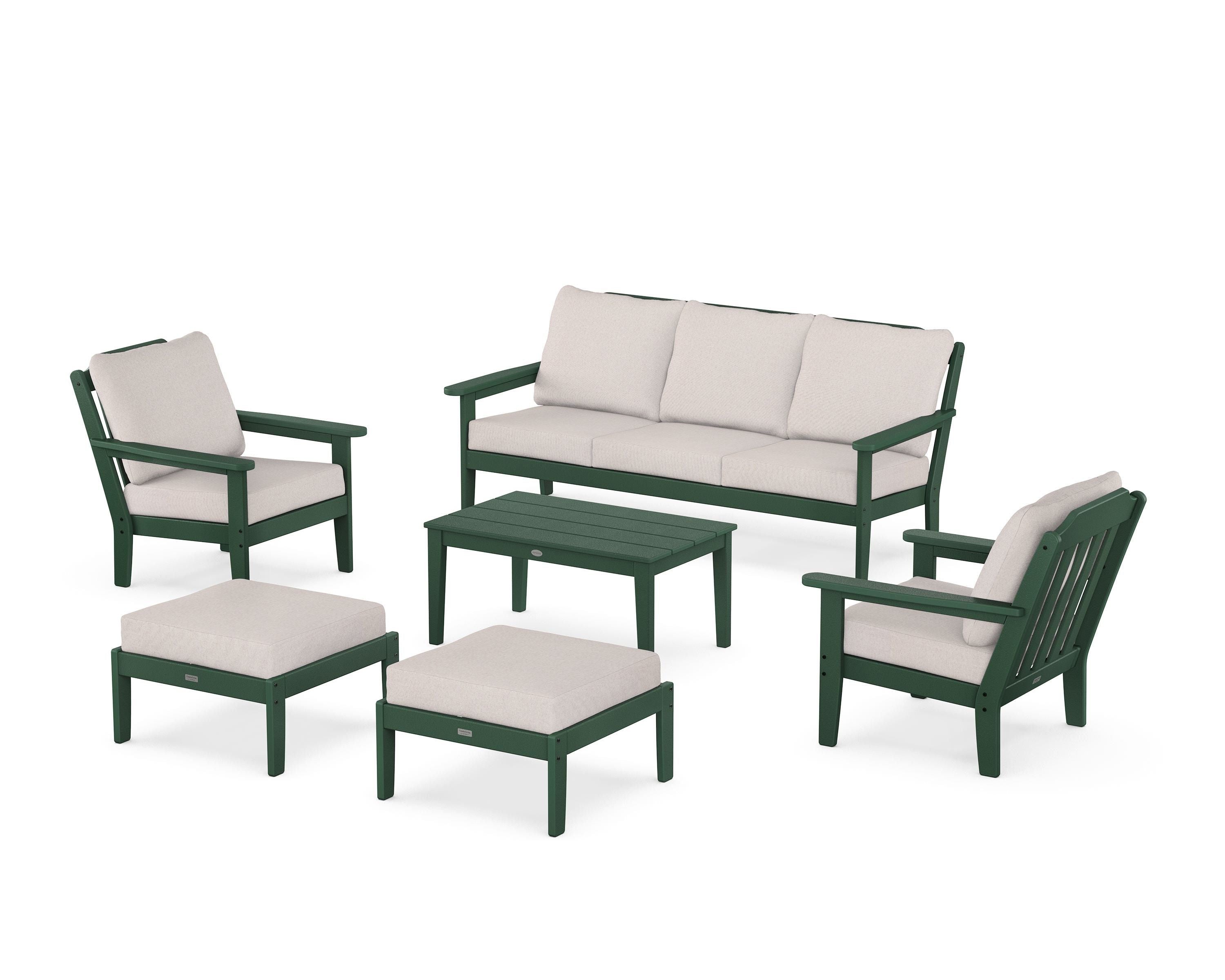 Country Living Cottage 6-Piece Lounge Sofa Set in Green / Dune Burlap