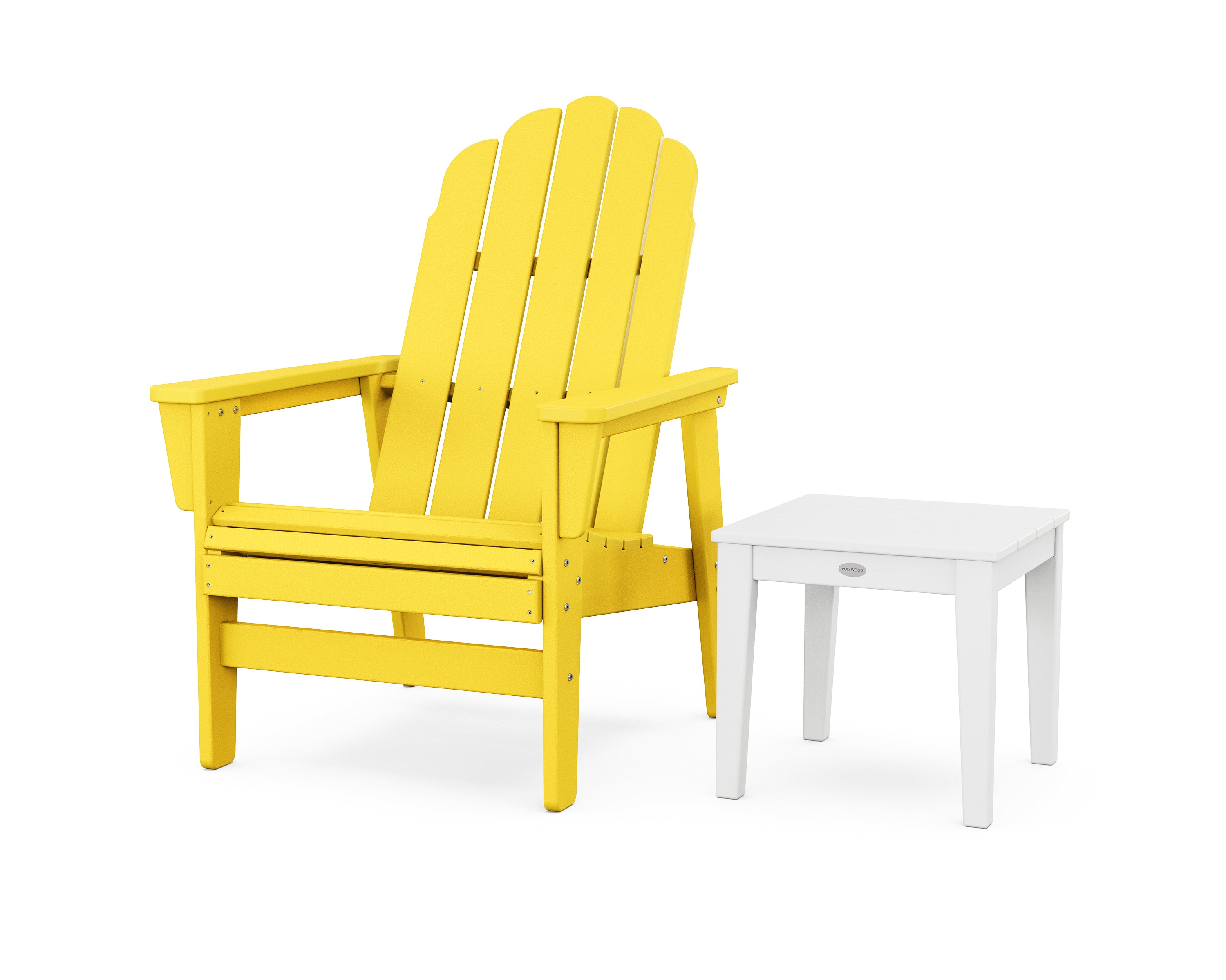 POLYWOOD Vineyard Grand Upright Adirondack Chair with Side Table in Lemon / White