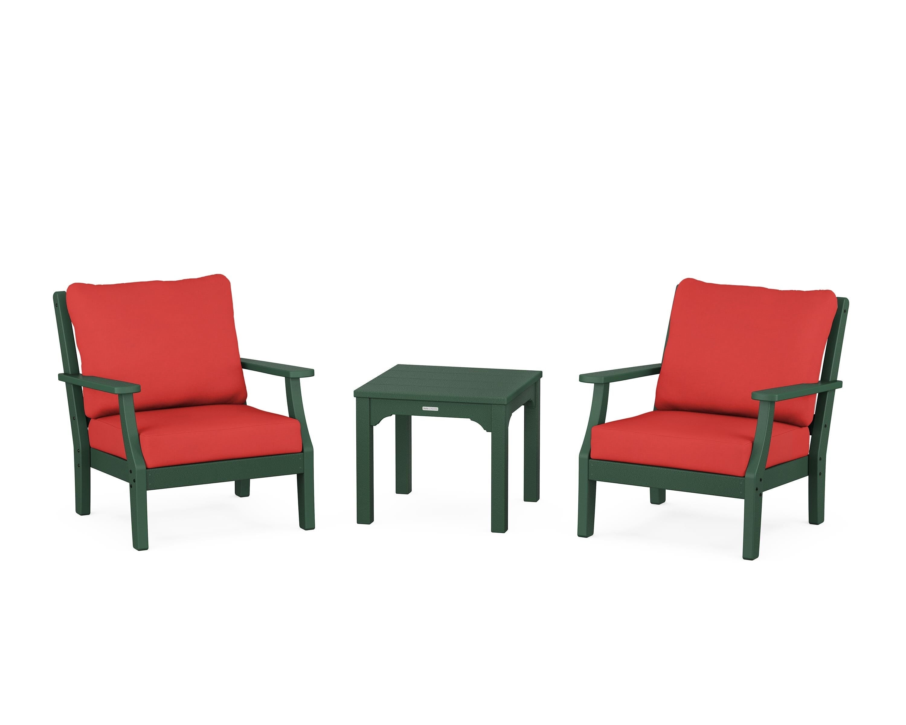 Martha Stewart by POLYWOOD Chinoiserie 3-Piece Deep Seating Set in Green / Crimson Linen
