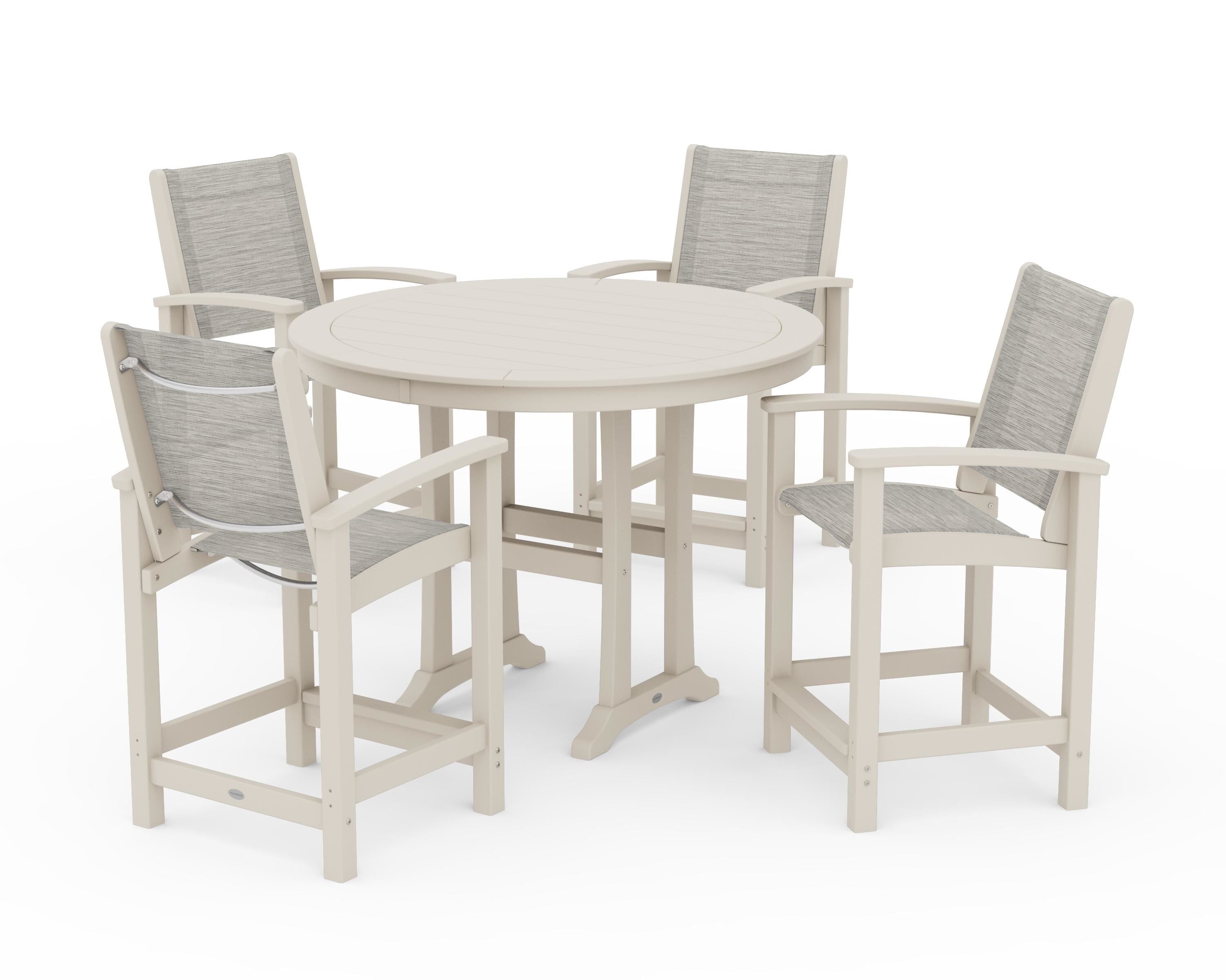 POLYWOOD Coastal 5-Piece Counter Set in Sand / Birch Sling