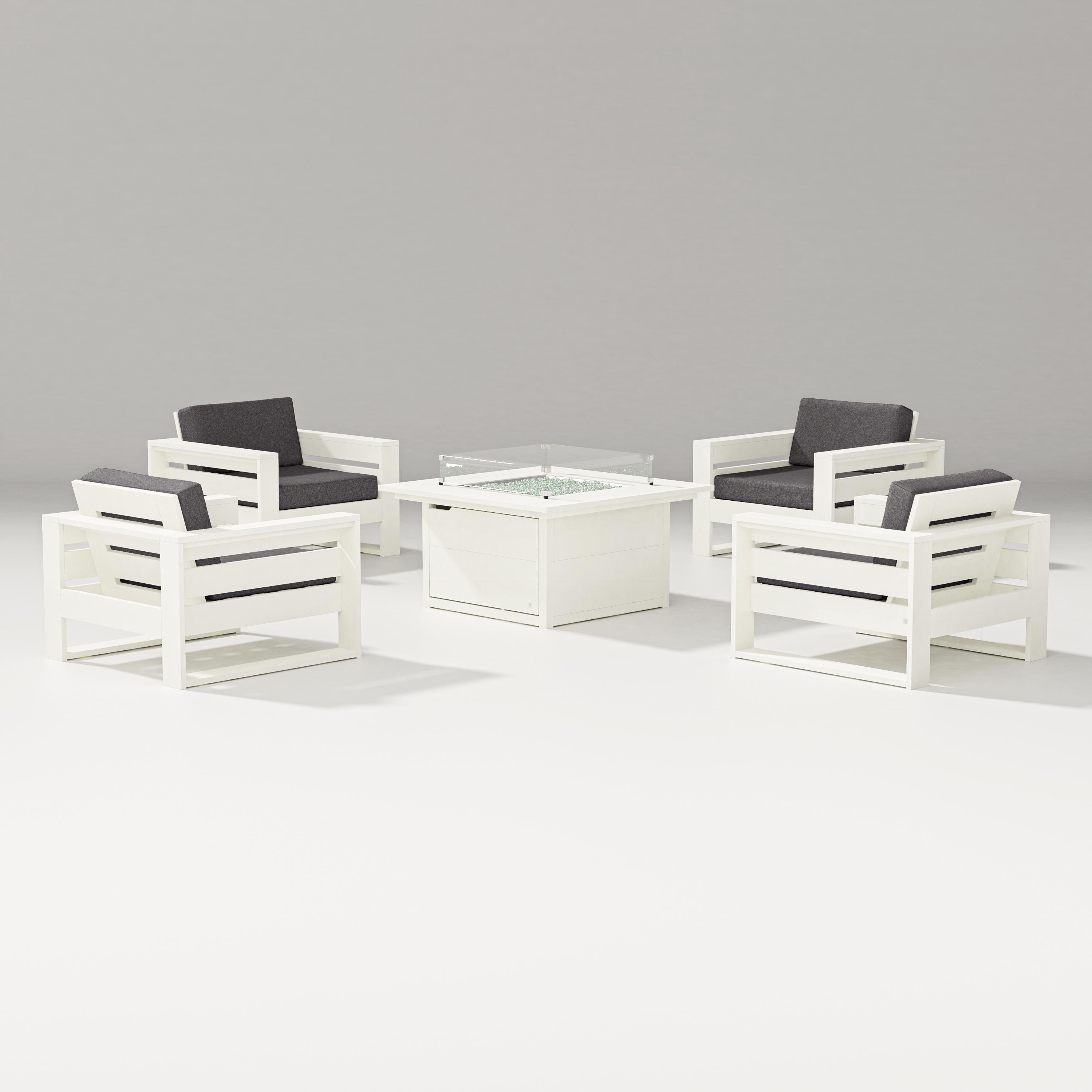 PW Designer Series Latitude 5-Piece Lounge Fire Table Set in Vintage White / Ash Charcoal