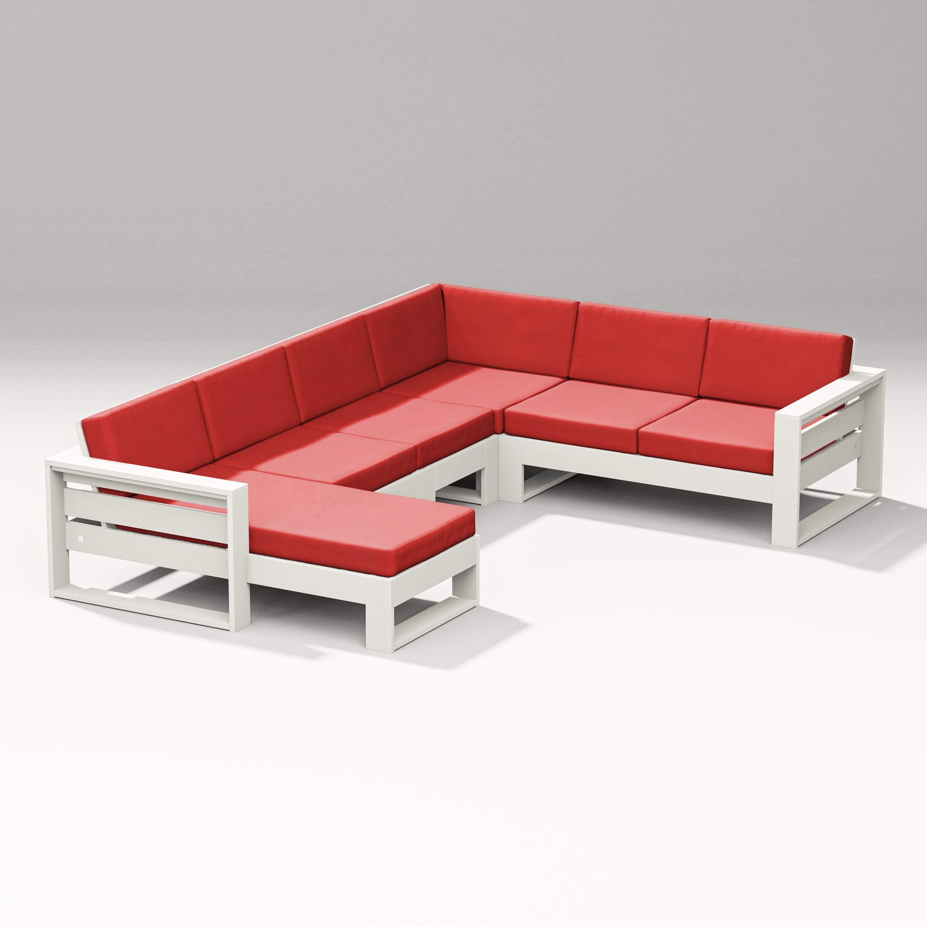 PW Designer Series Latitude Corner Sectional with Left Chaise in Vintage White / Crimson Linen