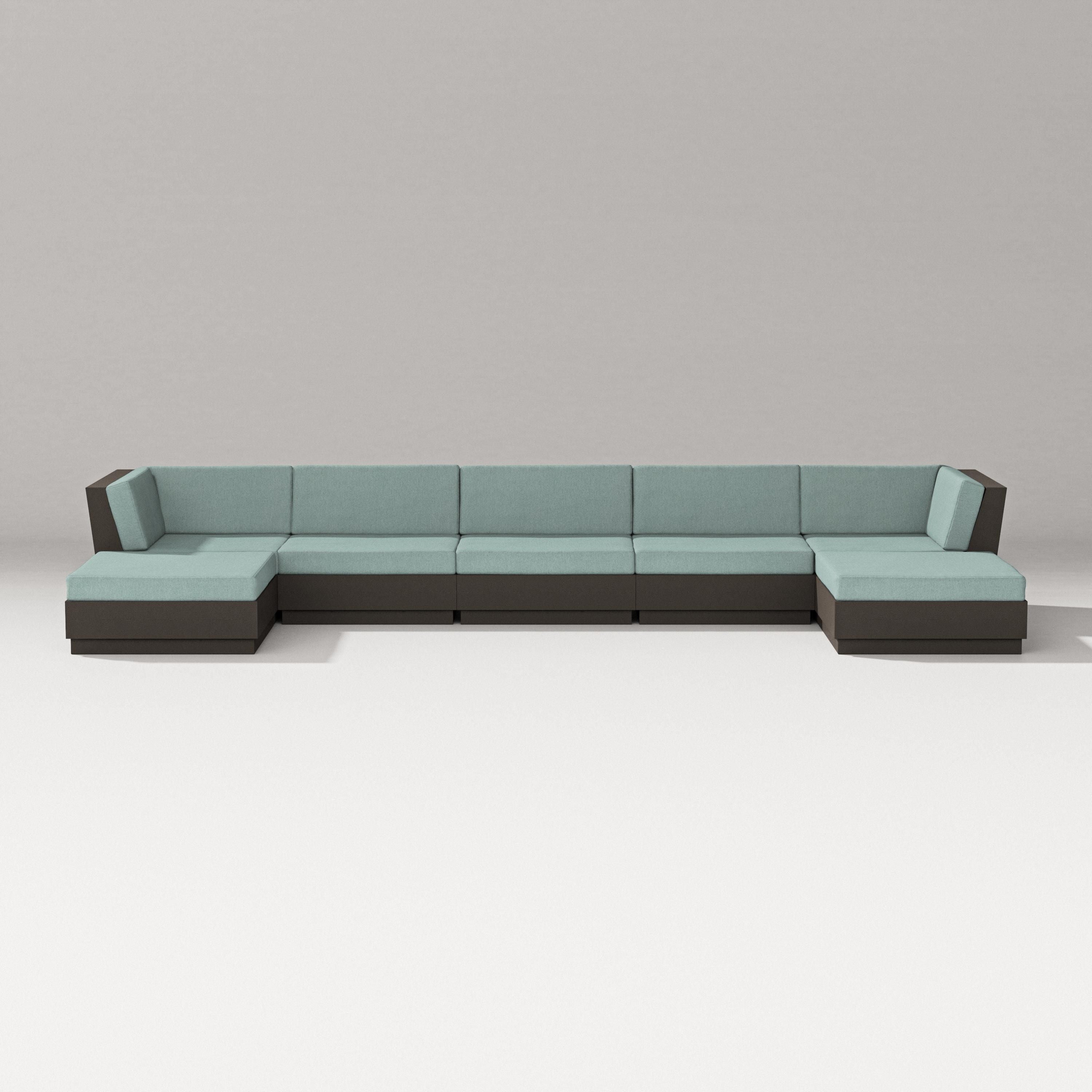 PW Designer Series Elevate 7-Piece Double Chaise Sectional in Vintage Coffee / Glacier Spa