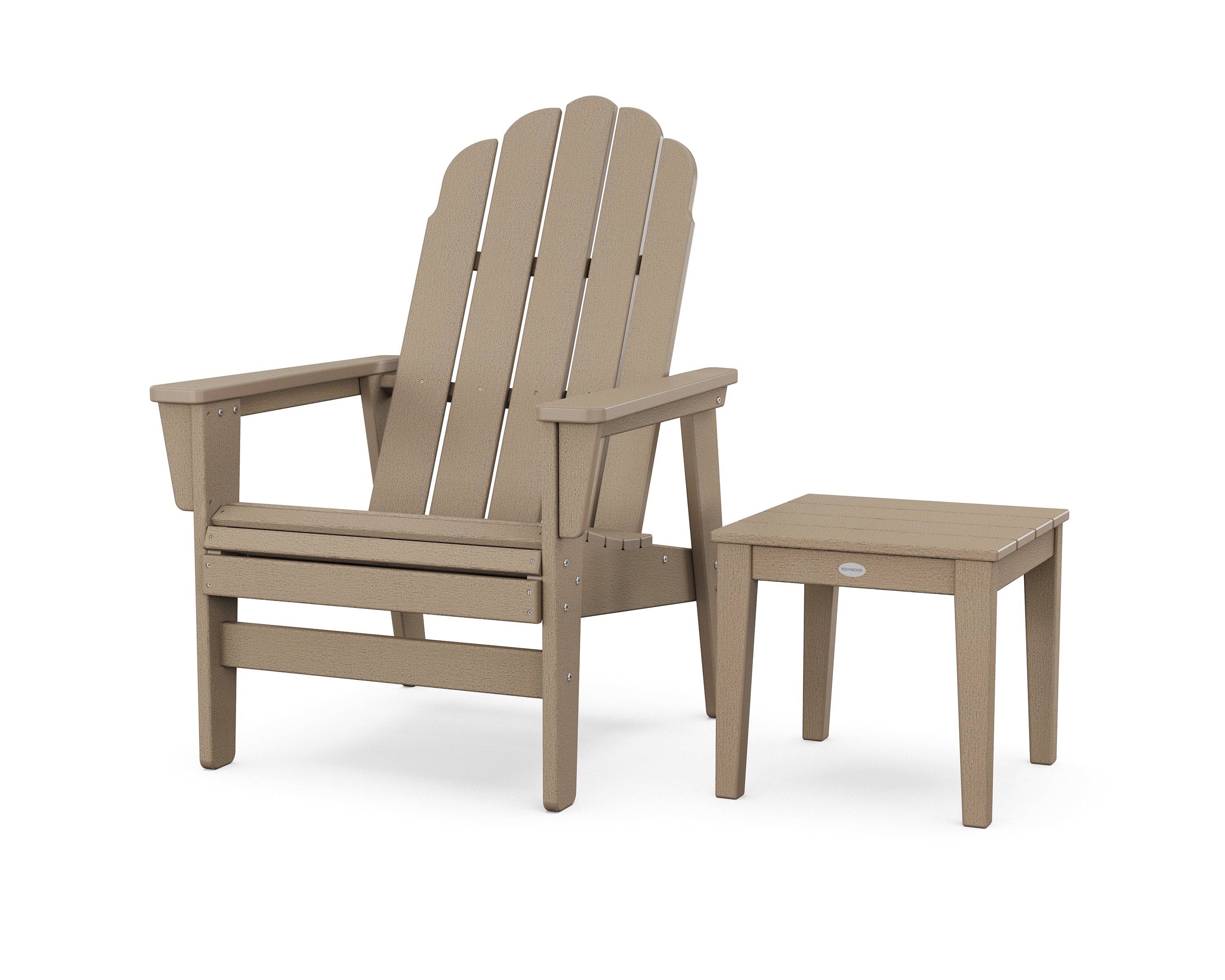 POLYWOOD Vineyard Grand Upright Adirondack Chair with Side Table in Vintage Sahara