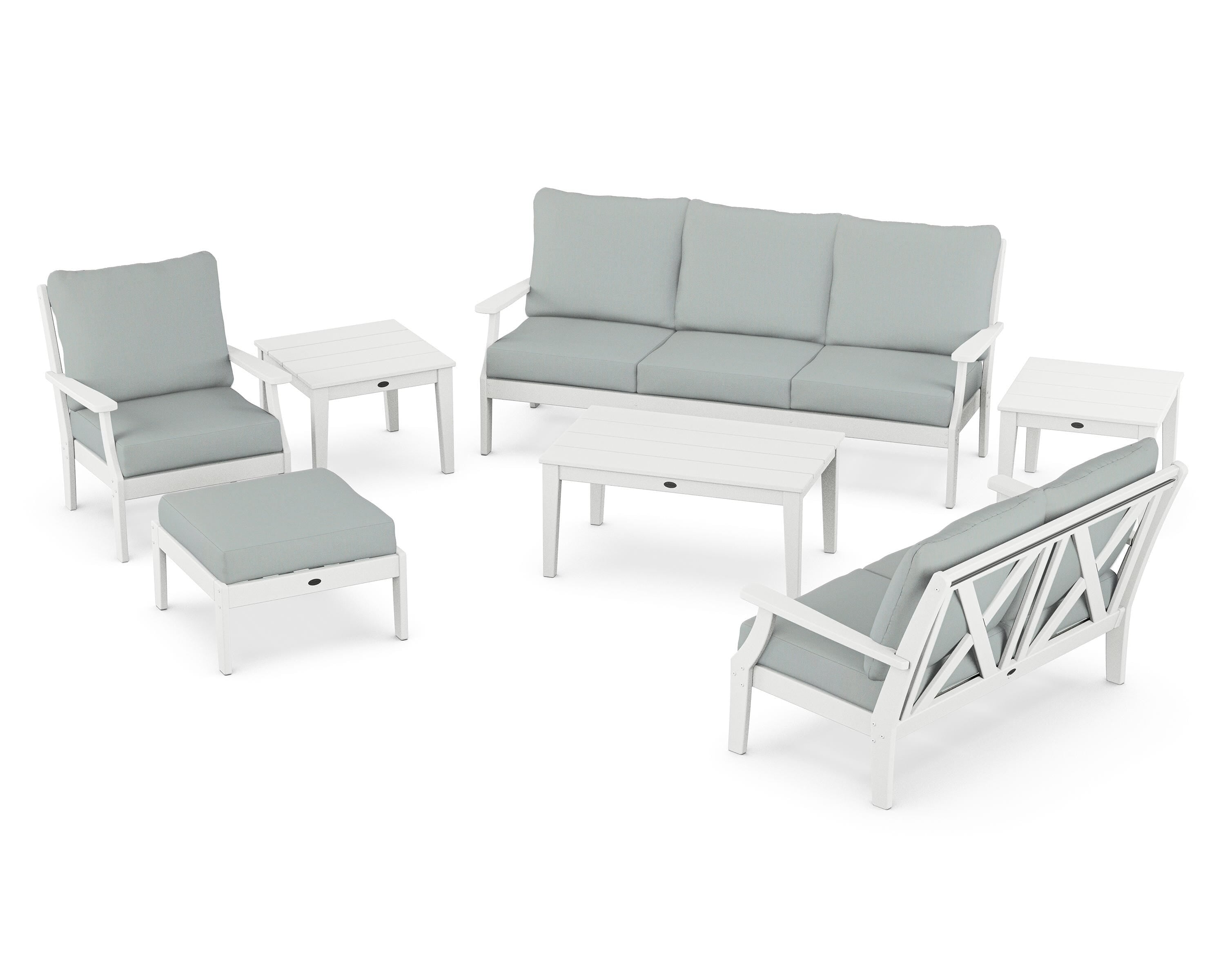 POLYWOOD Braxton 7-Piece Deep Seating Set in White / Spa