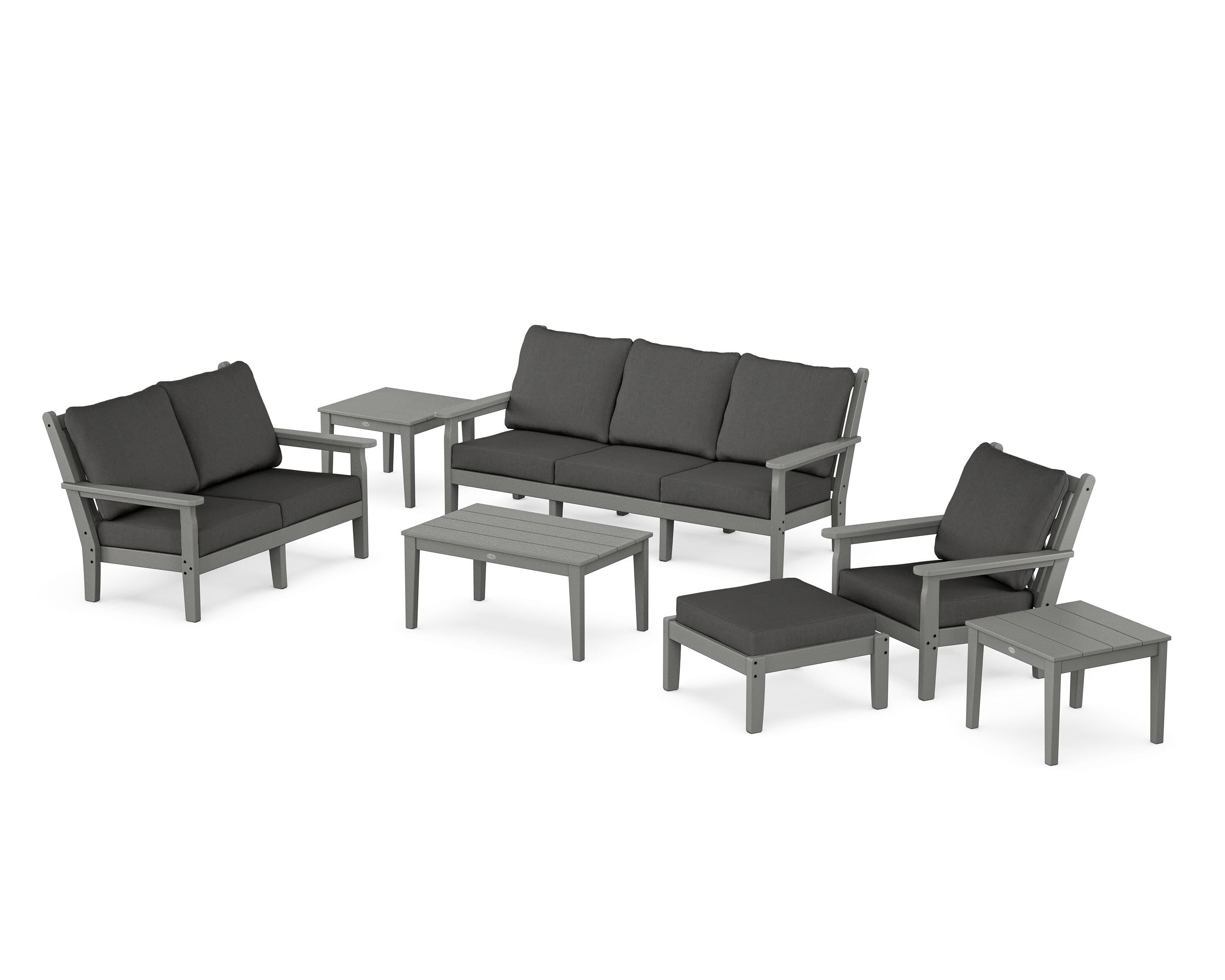 POLYWOOD Chippendale 7-Piece Deep Seating Set in Slate Grey / Spectrum Carbon