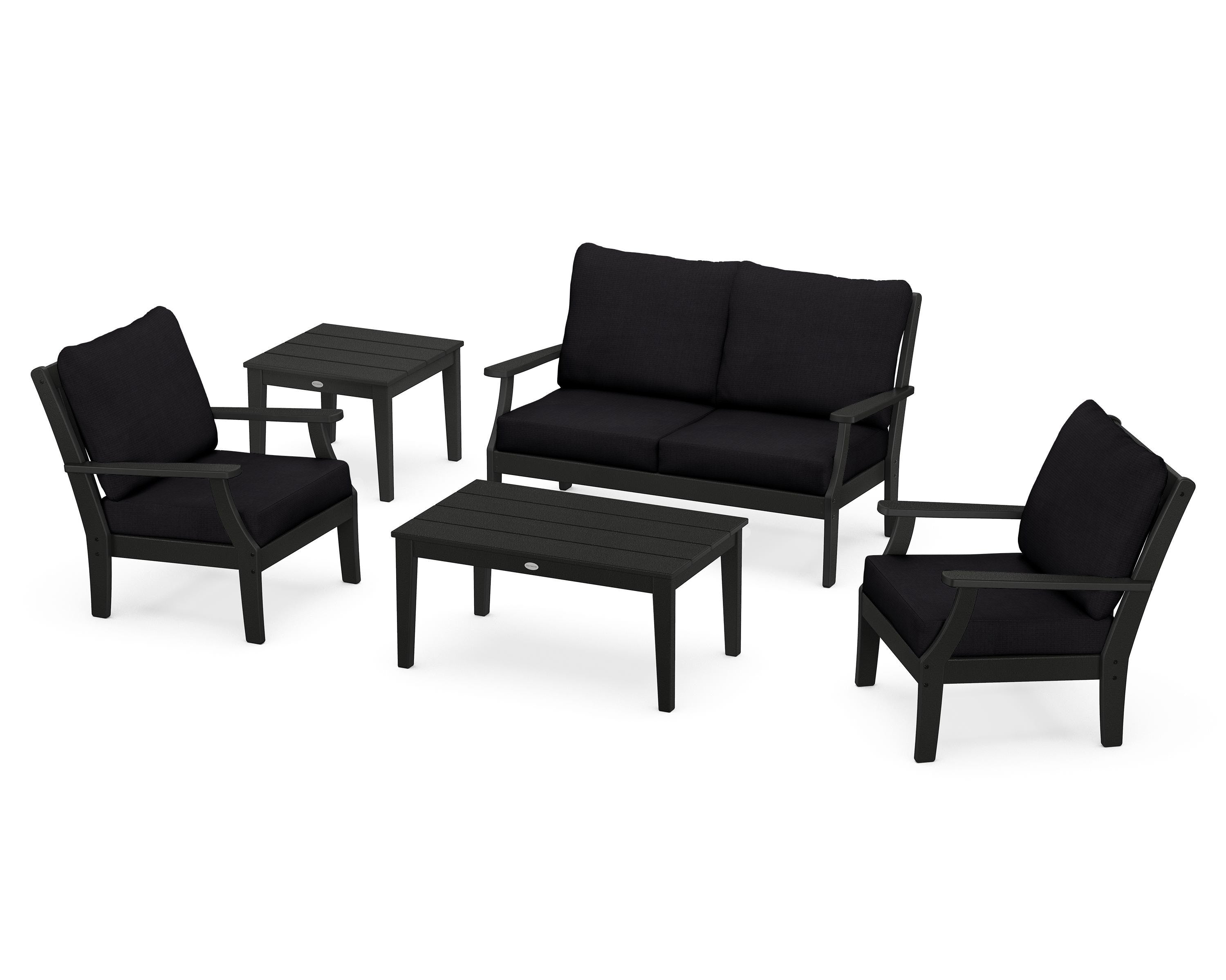 POLYWOOD Braxton 5-Piece Deep Seating Set in Black / Midnight Linen
