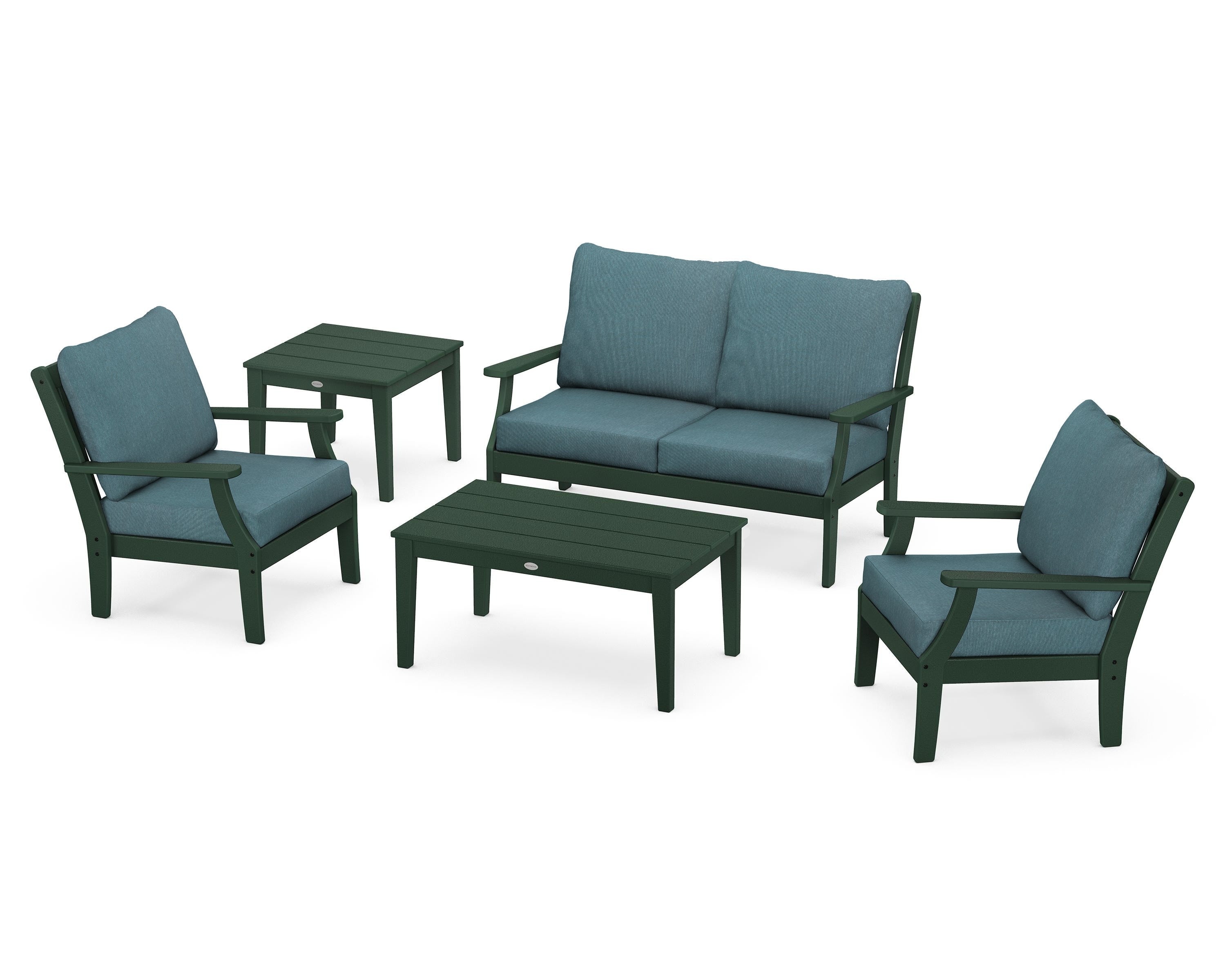 POLYWOOD Braxton 5-Piece Deep Seating Set in Green / Ocean Teal