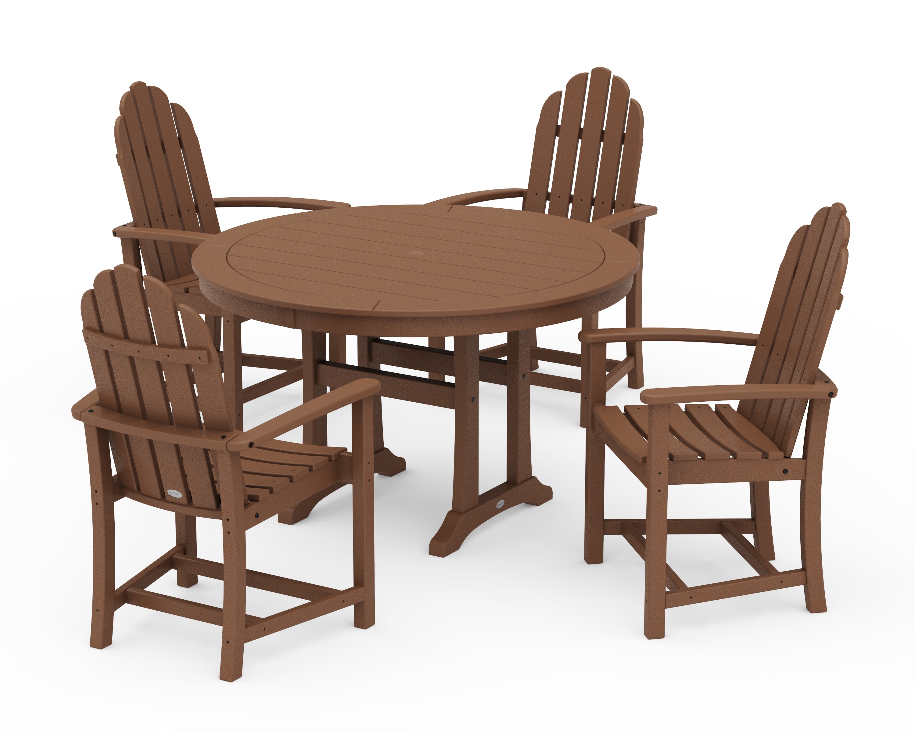 POLYWOOD Classic Adirondack 5-Piece Round Dining Set with Trestle Legs in Teak