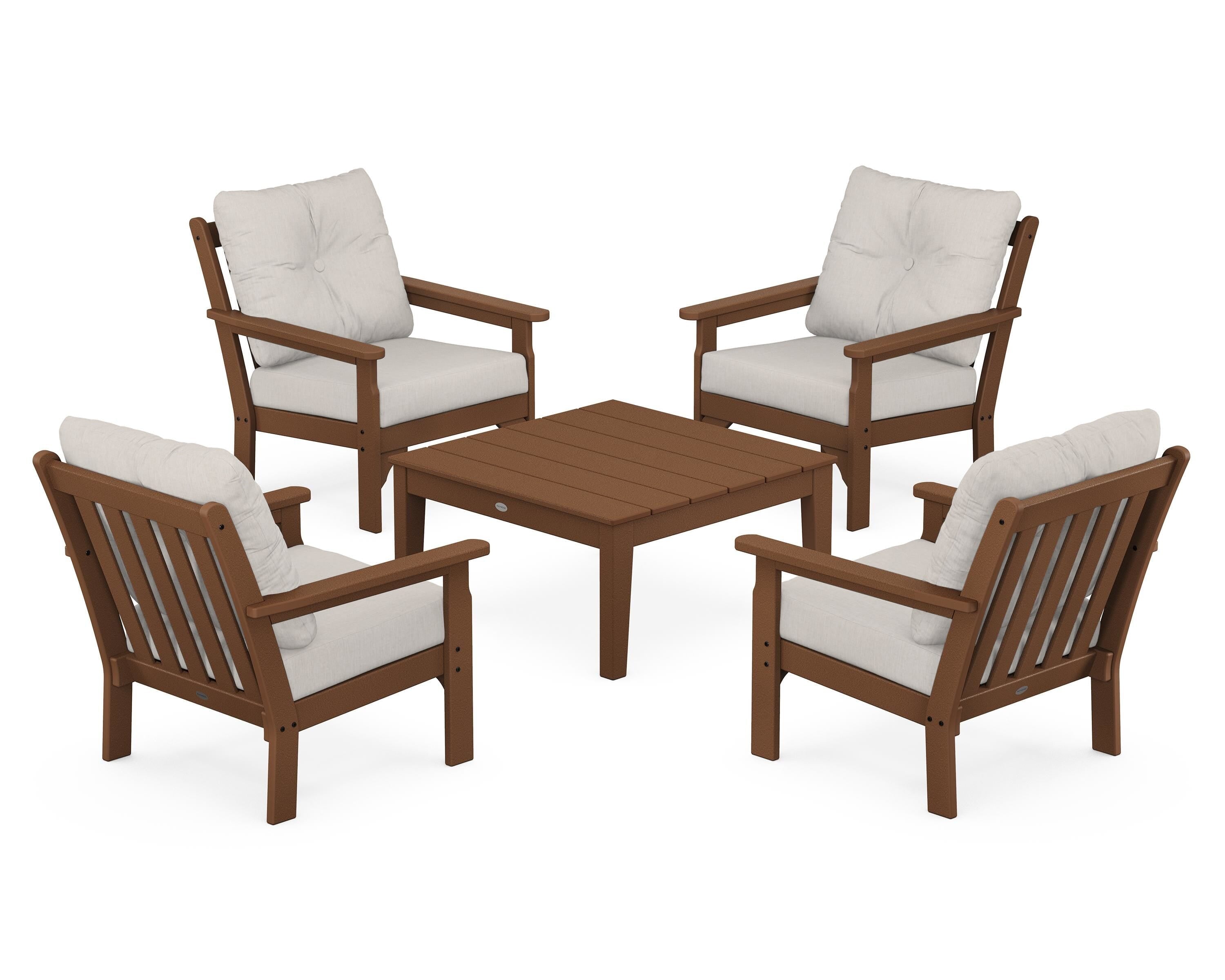 POLYWOOD Vineyard 5-Piece Deep Seating Conversation Set in Teak / Cast Ash