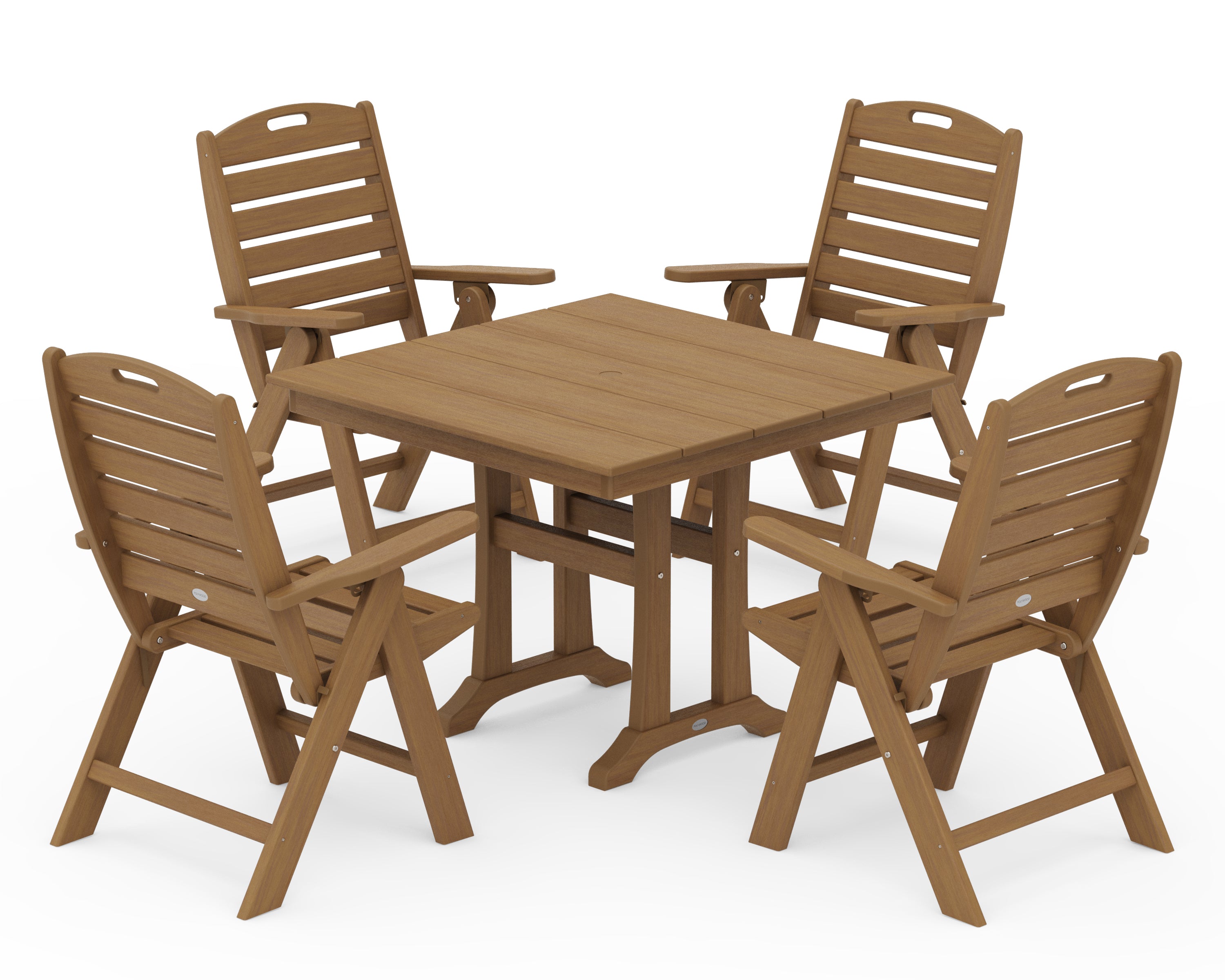 POLYWOOD Nautical Folding Highback Chair 5-Piece Farmhouse Trestle Dining Set in Natural