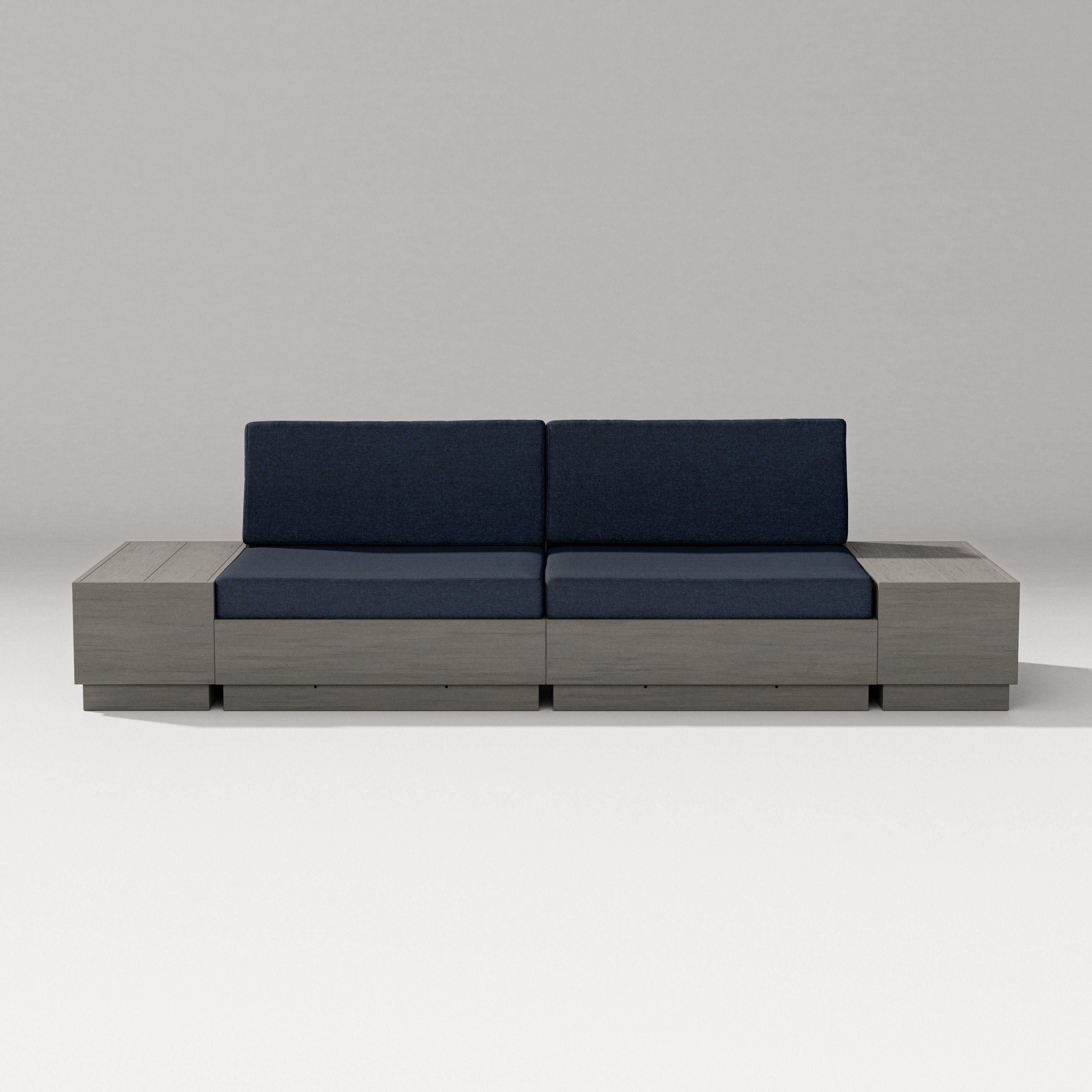 PW Designer Series Elevate 4-Piece Loveseat Sectional in Driftwood / Marine Indigo