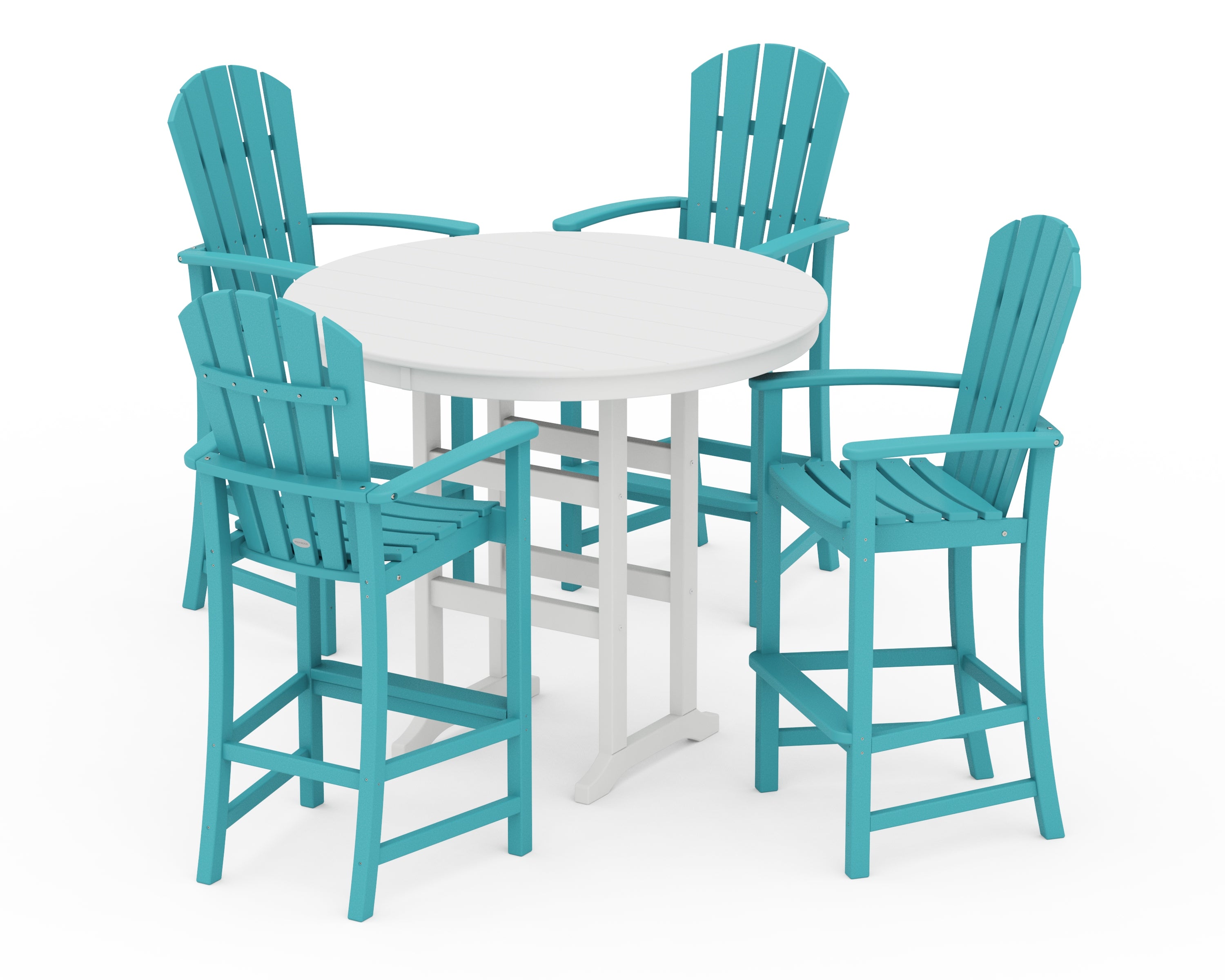 POLYWOOD Palm Coast 5-Piece Round Farmhouse Bar Set in Aruba / White
