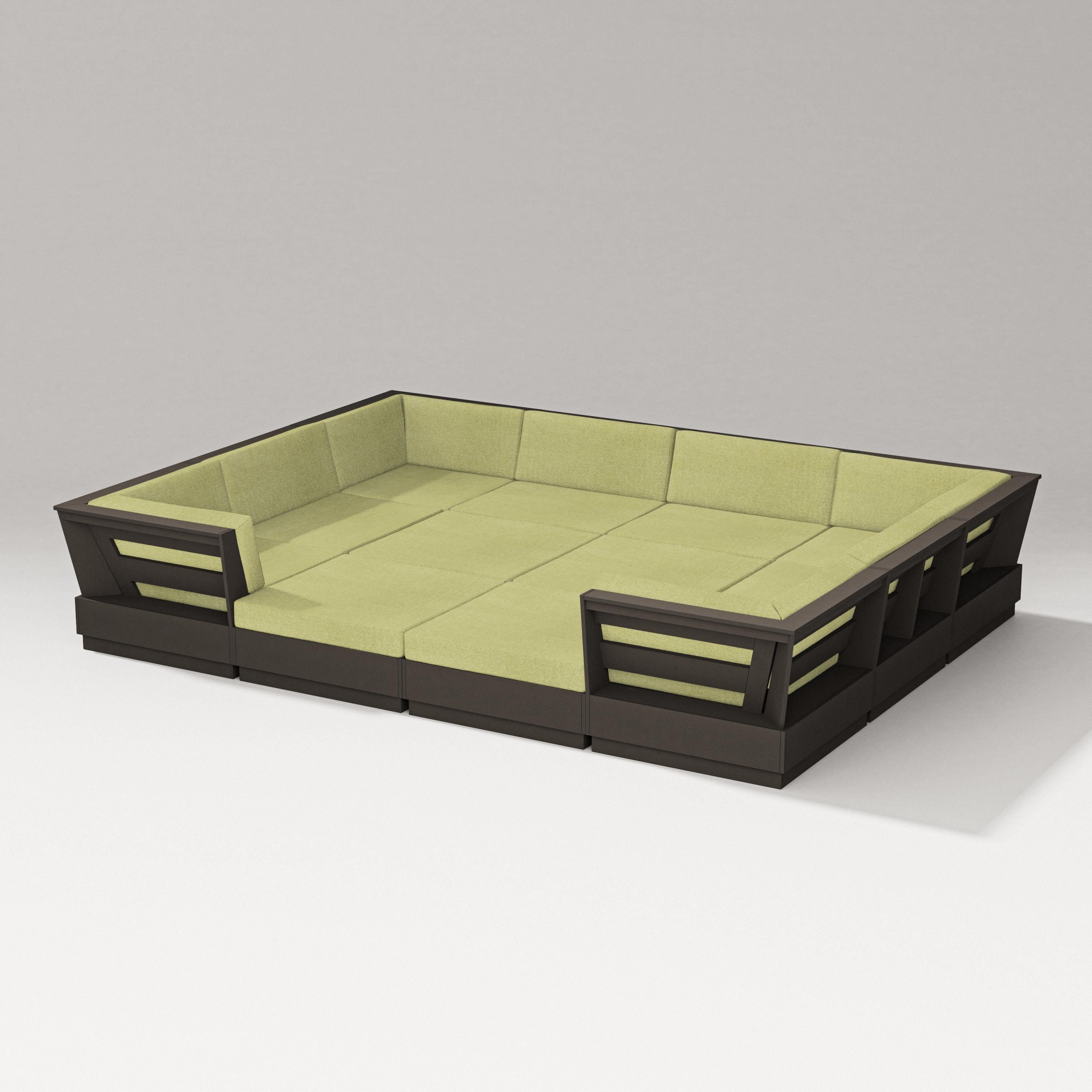 PW Designer Series Elevate 12-Piece Pit Sectional in Vintage Coffee / Chartreuse Boucle