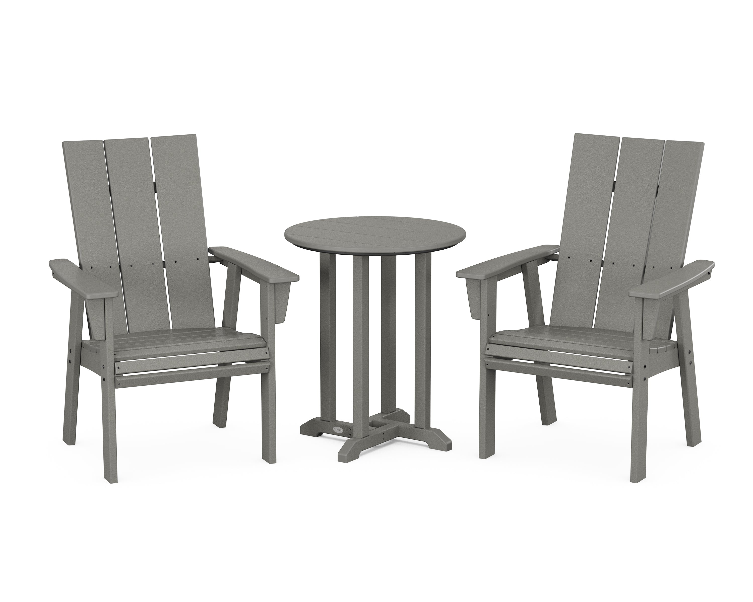 POLYWOOD® Modern Curveback Adirondack 3-Piece Round Dining Set in Slate Grey