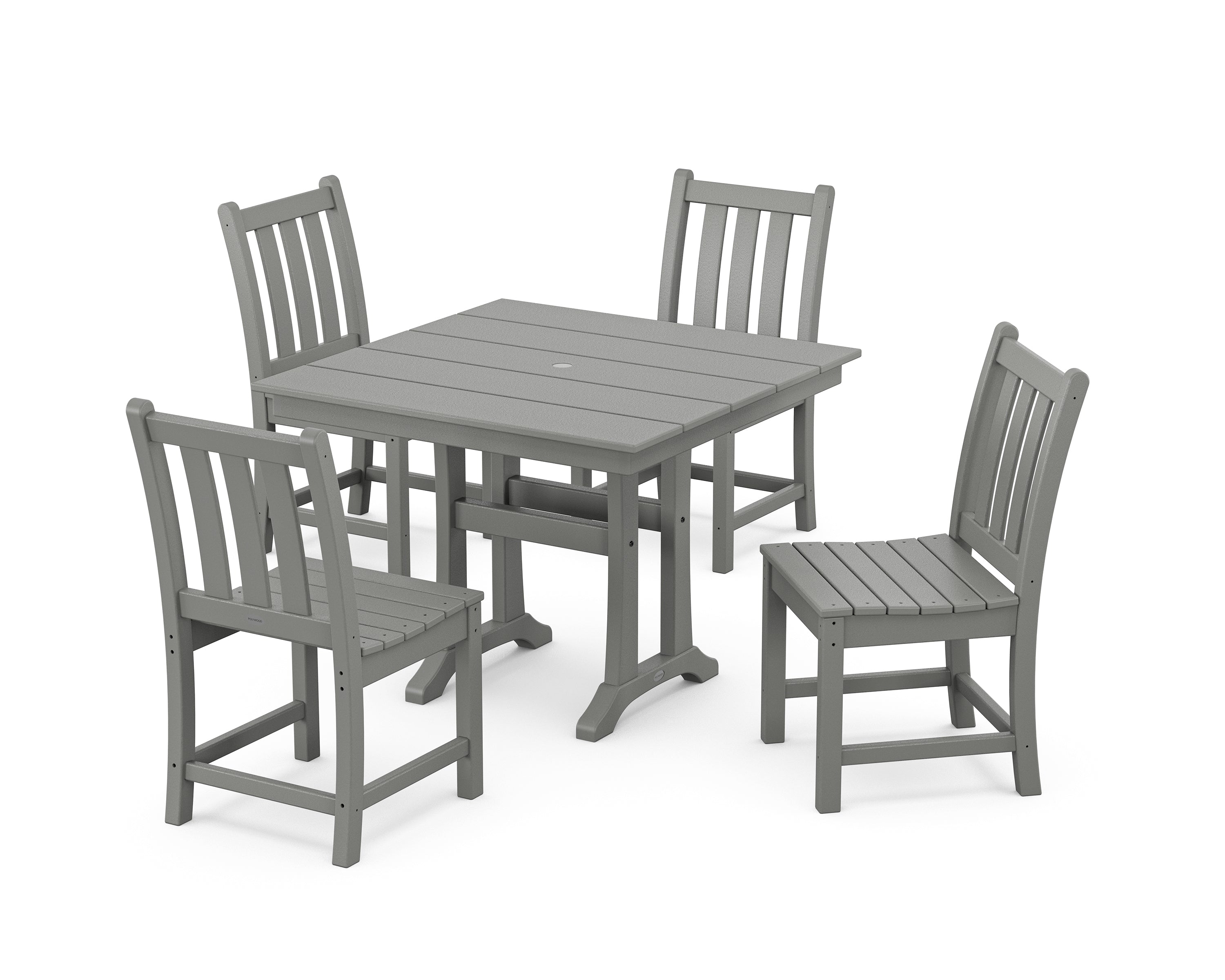 POLYWOOD Traditional Garden 5-Piece Farmhouse Trestle Dining Set in Slate Grey