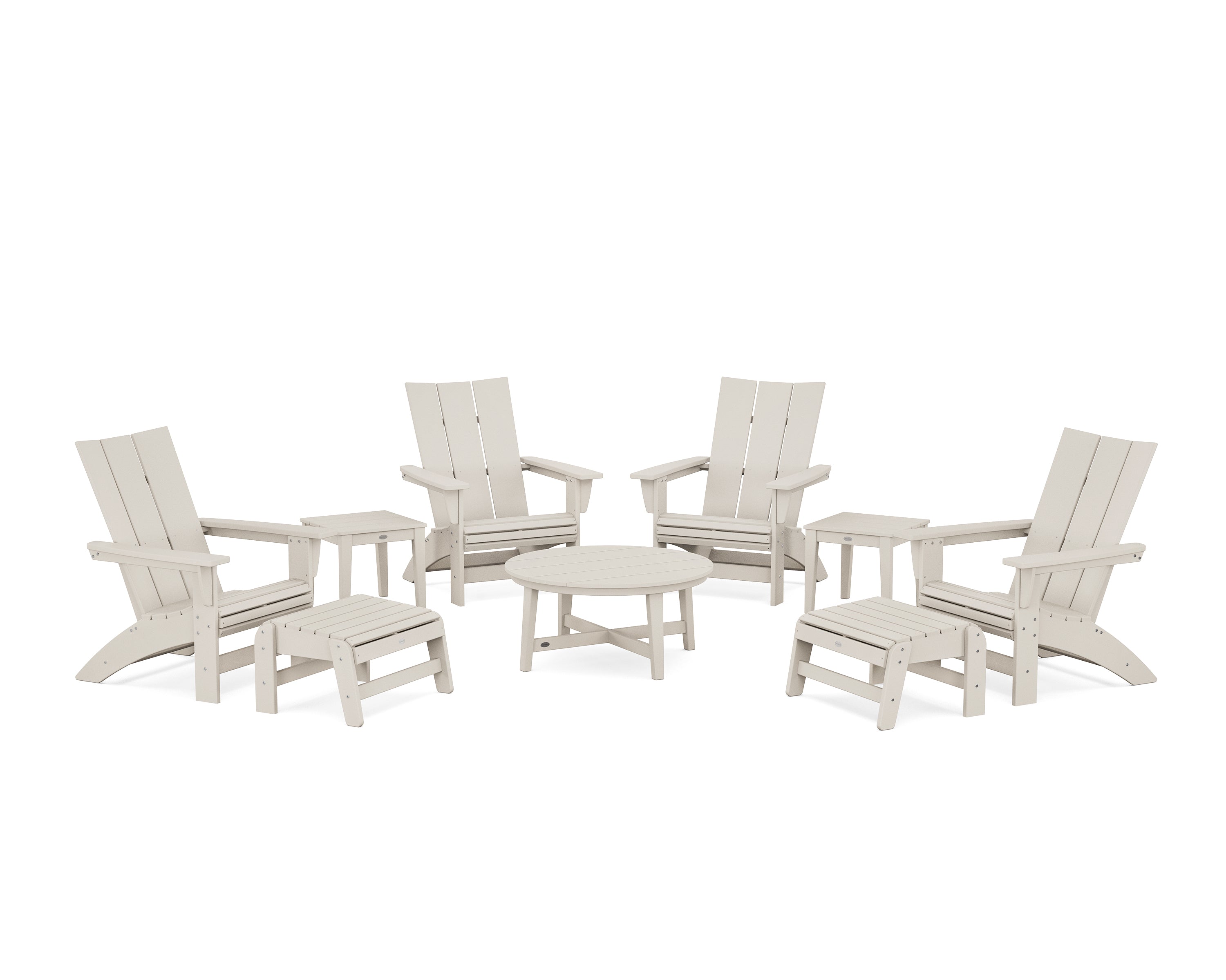 POLYWOOD Modern Grand Adirondack 9-Piece Conversation Set in Sand