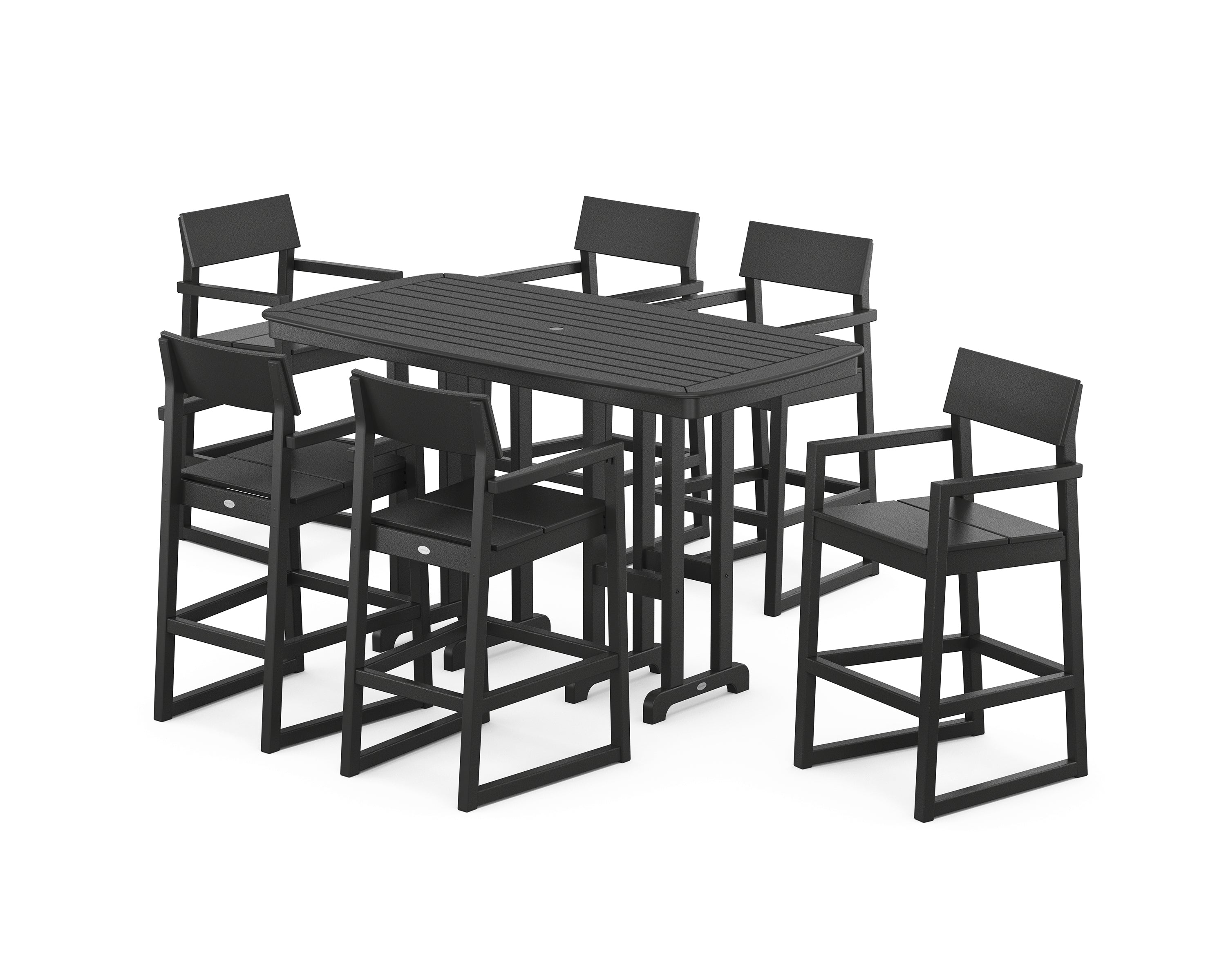 POLYWOOD EDGE Arm Chair 7-Piece Bar Set in Black