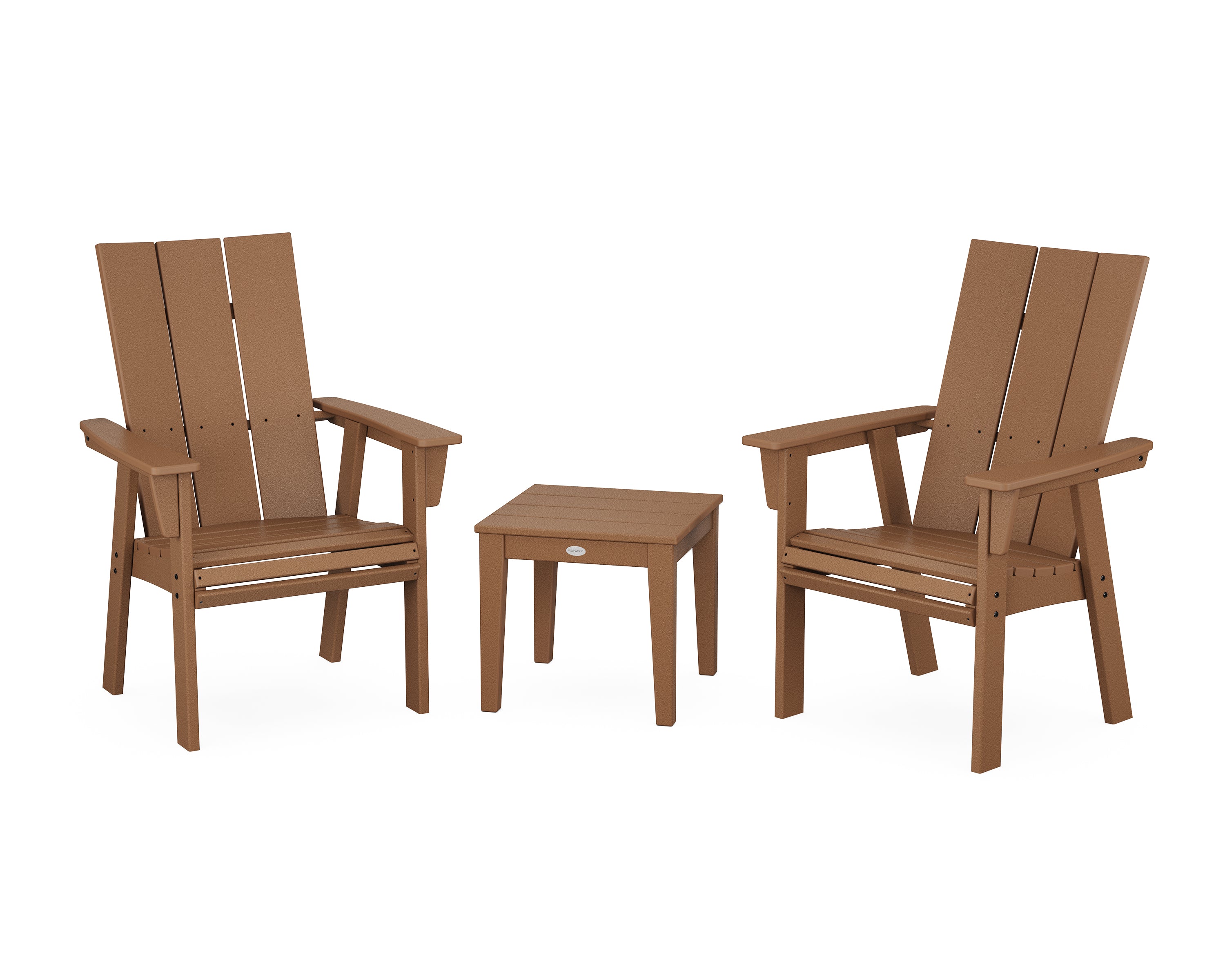 POLYWOOD® Modern 3-Piece Curveback Upright Adirondack Chair Set in Teak