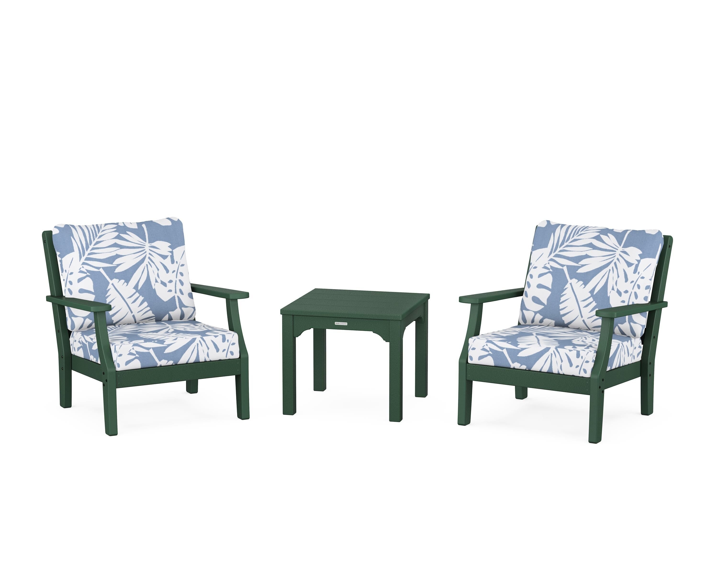 Martha Stewart by POLYWOOD Chinoiserie 3-Piece Deep Seating Set in Green / Leaf Sky Blue