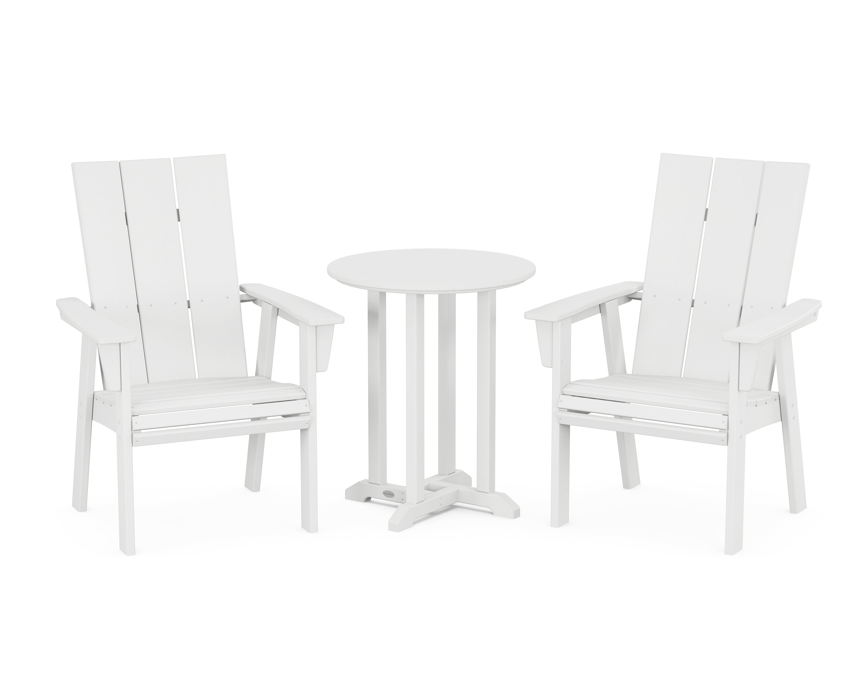 POLYWOOD® Modern Curveback Adirondack 3-Piece Round Dining Set in White